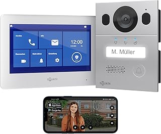 Goliath Basic Video Türsprechanlage, 2 Draht Bus, 7'' Monitor, Aufputz Türklingel mit Kamera, Gegensprechanlage mit Türöffner und Klingel, 1 Familienhaus, Plug & Play, Smartphone App