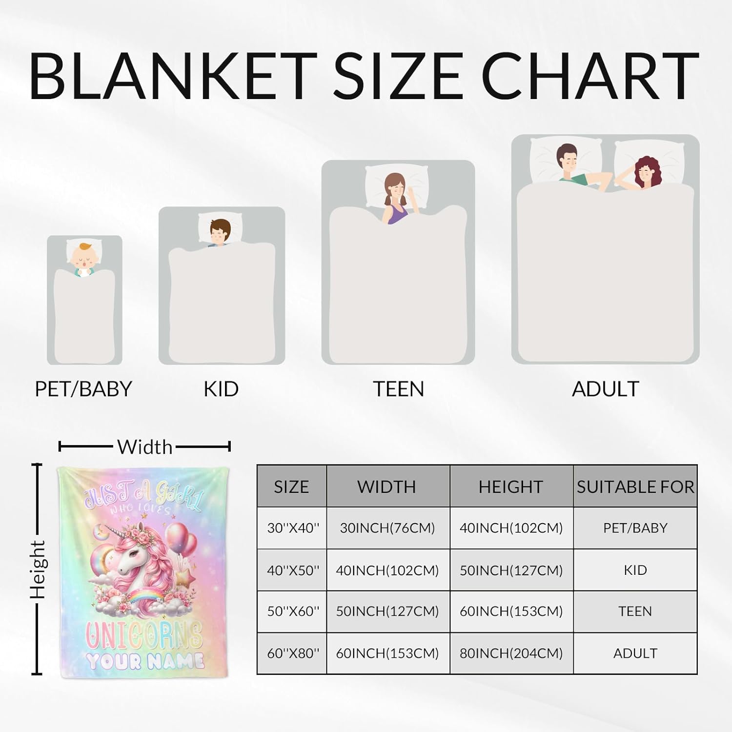 Custom Unicorn Blanket Gifts, 40 x 50 Inches Soft Lightweight Blankets for Girls - Pink Cute Throw for Sofa Couch