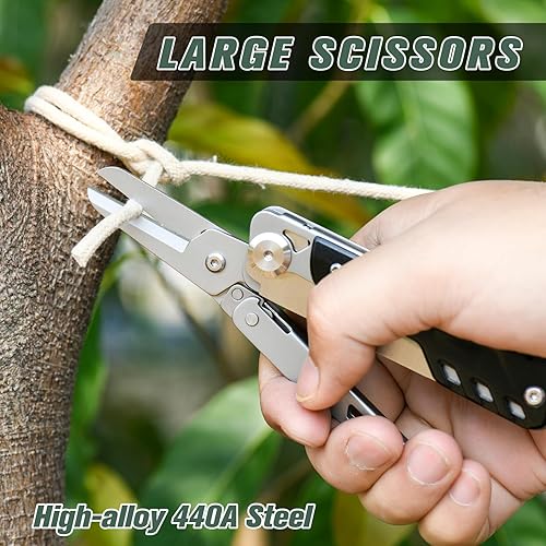 Miniatura 6 de FLYHOMES Cuchillo de bolsillo multiherramienta 6 en 1 con tijeras desmontables y clip de bolsillo, acero inoxidable 440A para campamento,