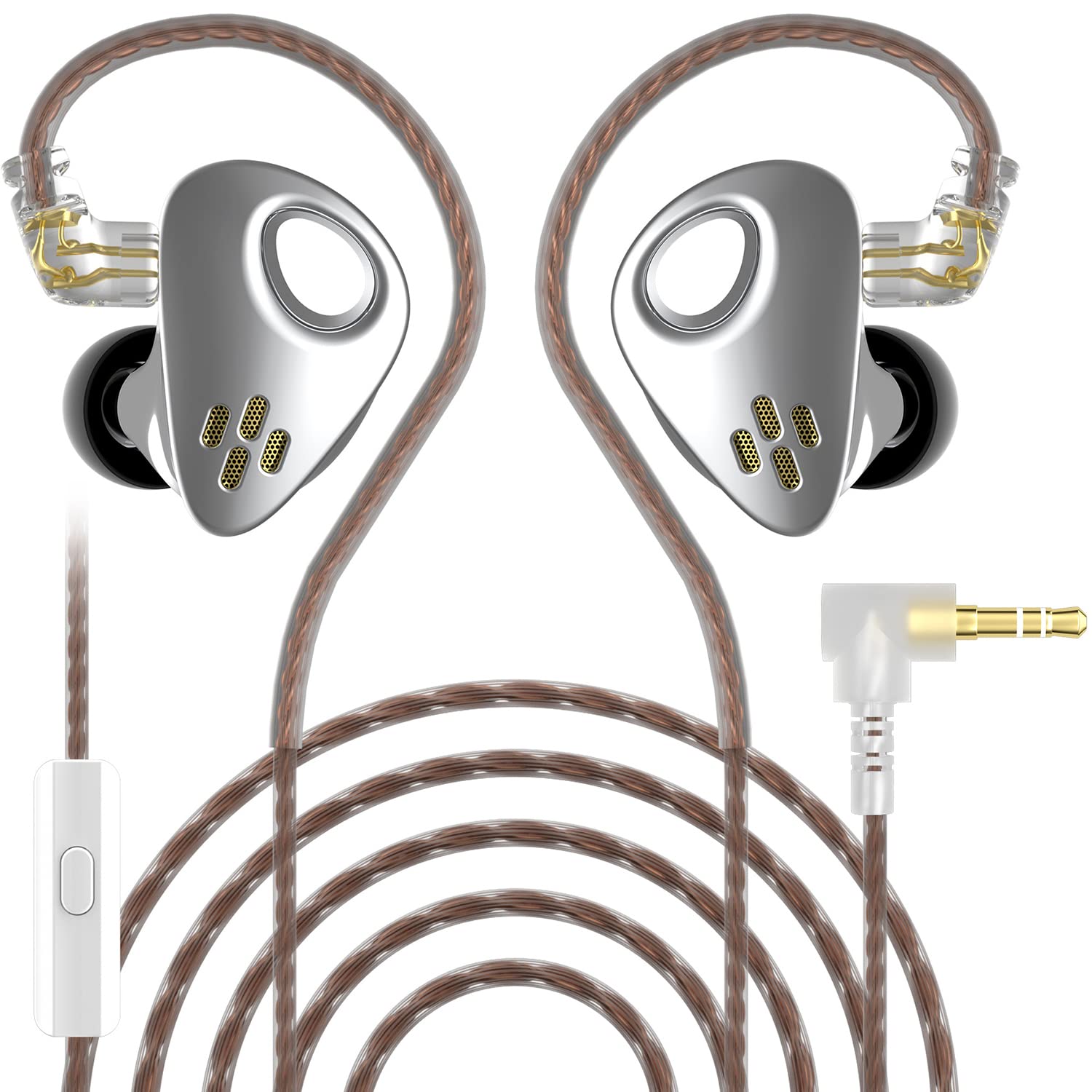 erjigo CCA CXS High Resolution Noise-canceling Headphones Professional Configuration Earphone in-Ear Monitoring Earbuds Portable earpieces Sports and Exercise Headset (Silver, with Microphone)