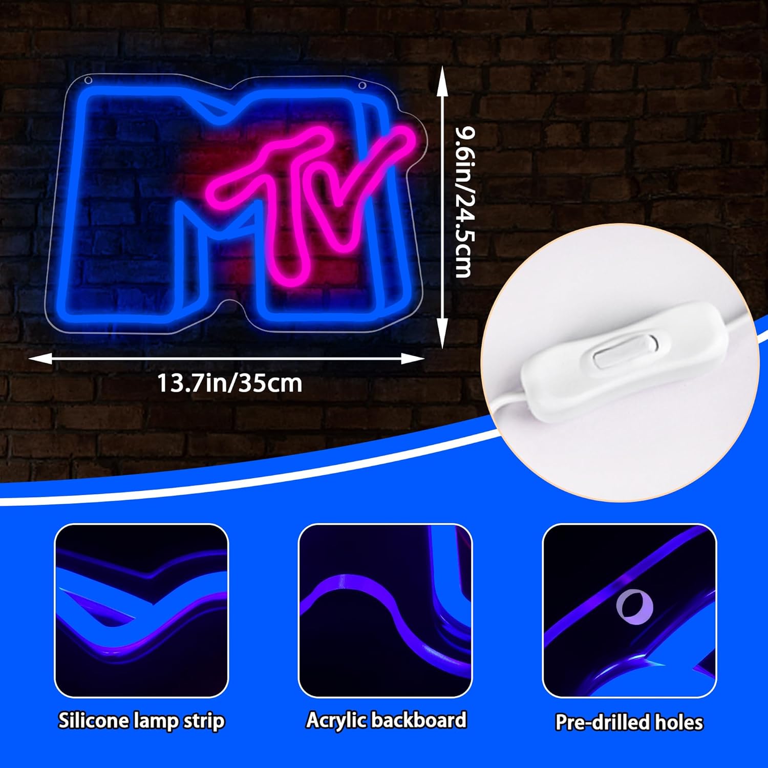 Music Neon Sign for Wall Decor Dimmable Music Neon Light Up Sign for Man Cave Neon Lights for Bedroom Led Neon Sign Suitable for Record Studio Bar Nightclub Party Concert Venue Size 13.77*9.64(P004) - Image 3
