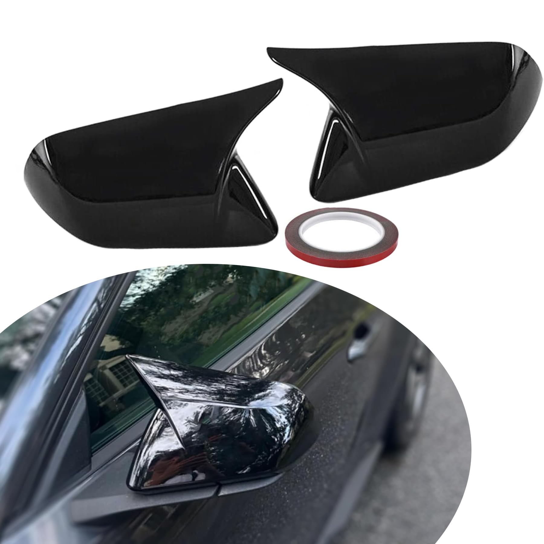 Rear View Side Mirror Cover Door Side Mirror Cover Cap Compatible with Ford Mustang 2015-2022 1Pair (Glossy Black)