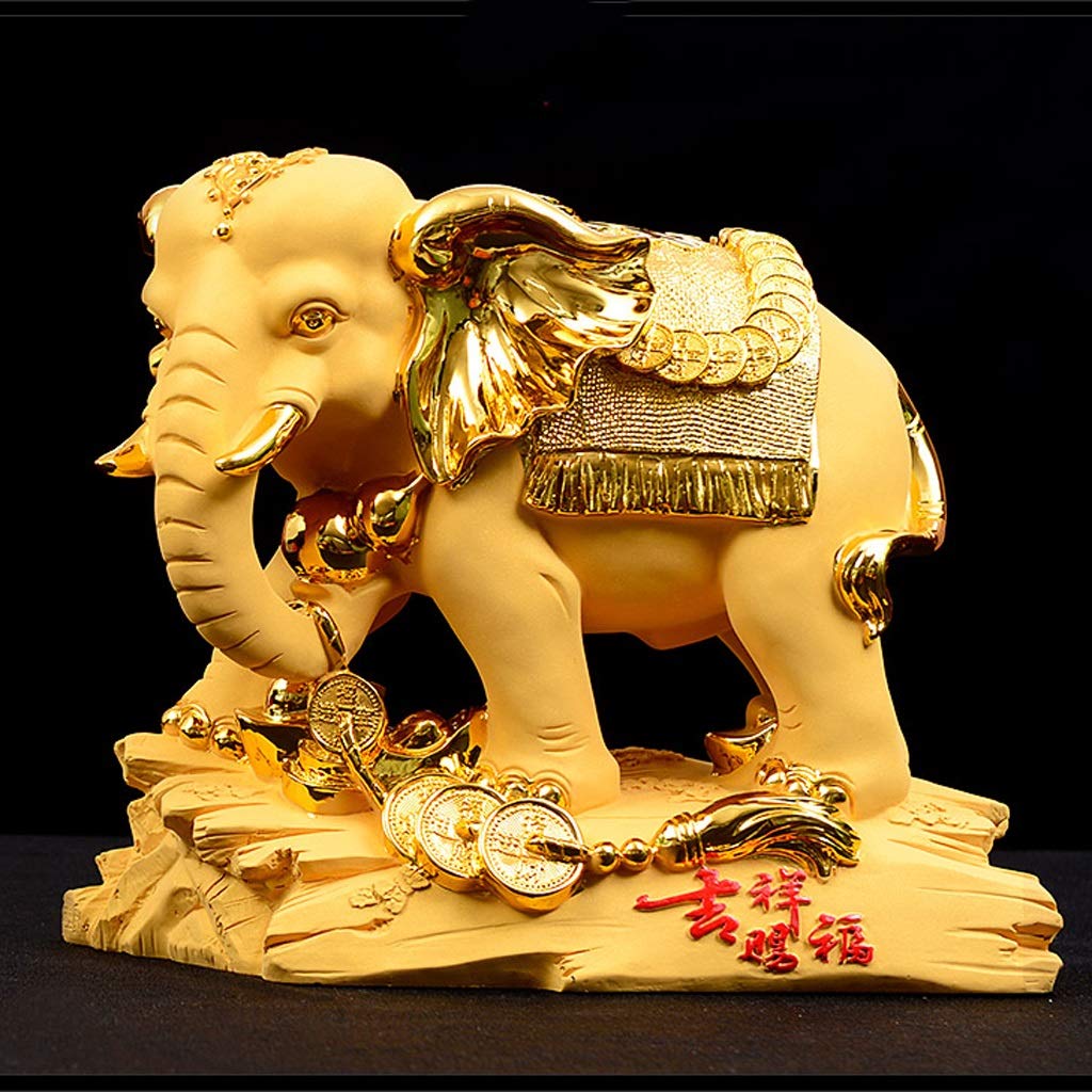 Estatuas de Feng Shui Oro Feng Shui Elefante Riqueza Suerte Estatua/Figura, Mejor estreno de una casa de felicitación Regalo Estatua de Riqueza