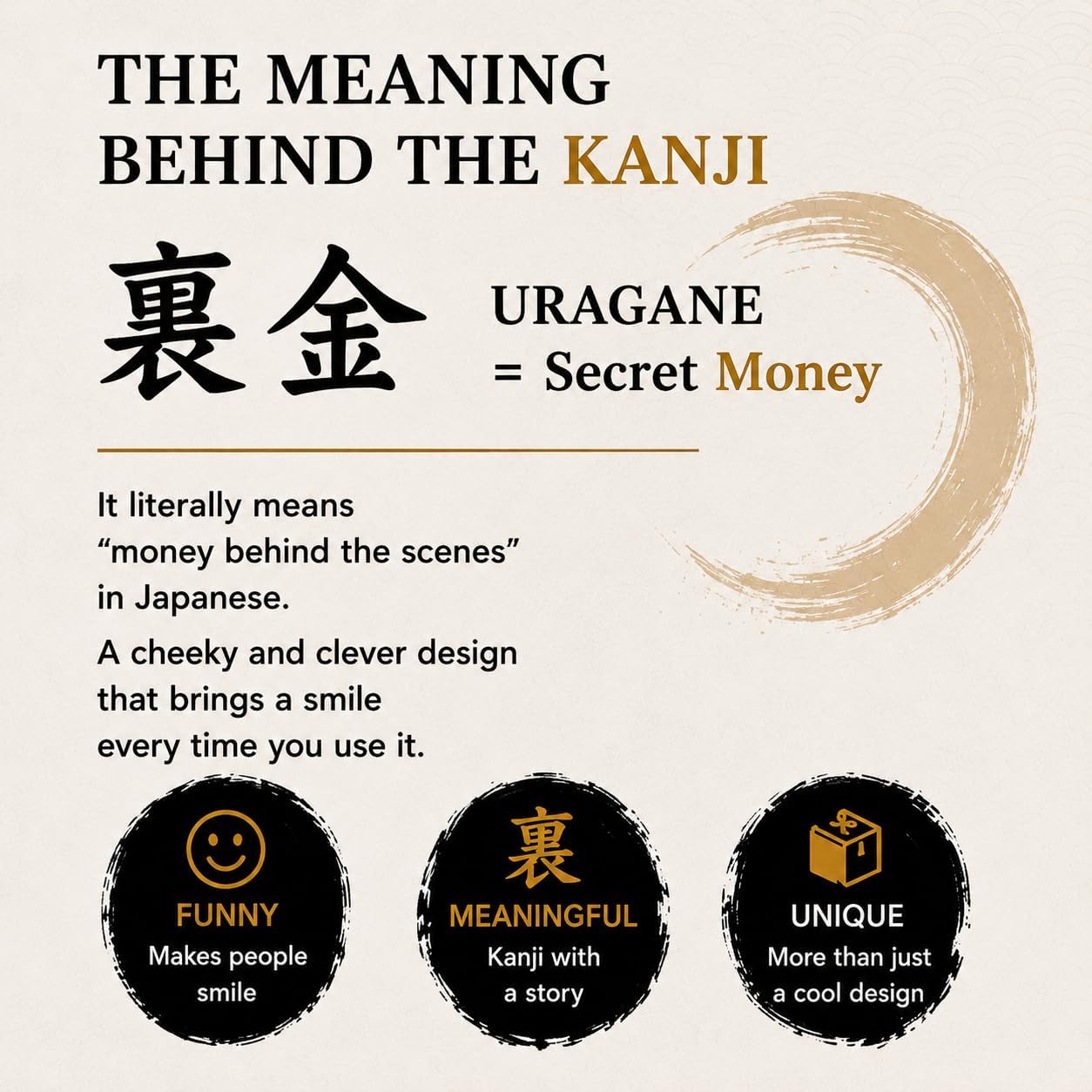 Funny Japanese Kanji Coin Purse – “URAGANE” Secret Money Gamaguchi Wallet – Unique Japanese Joke Gift