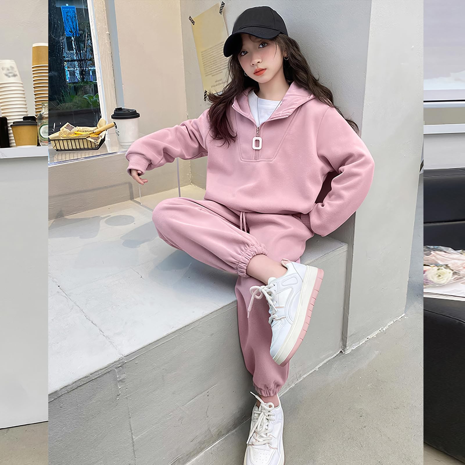 Chándal para niña, 2 piezas, ropa deportiva para niños, clásica, media cremallera, manga larga, sudadera y pantalones, juego de ropa para primavera/otoño, 4-10 años