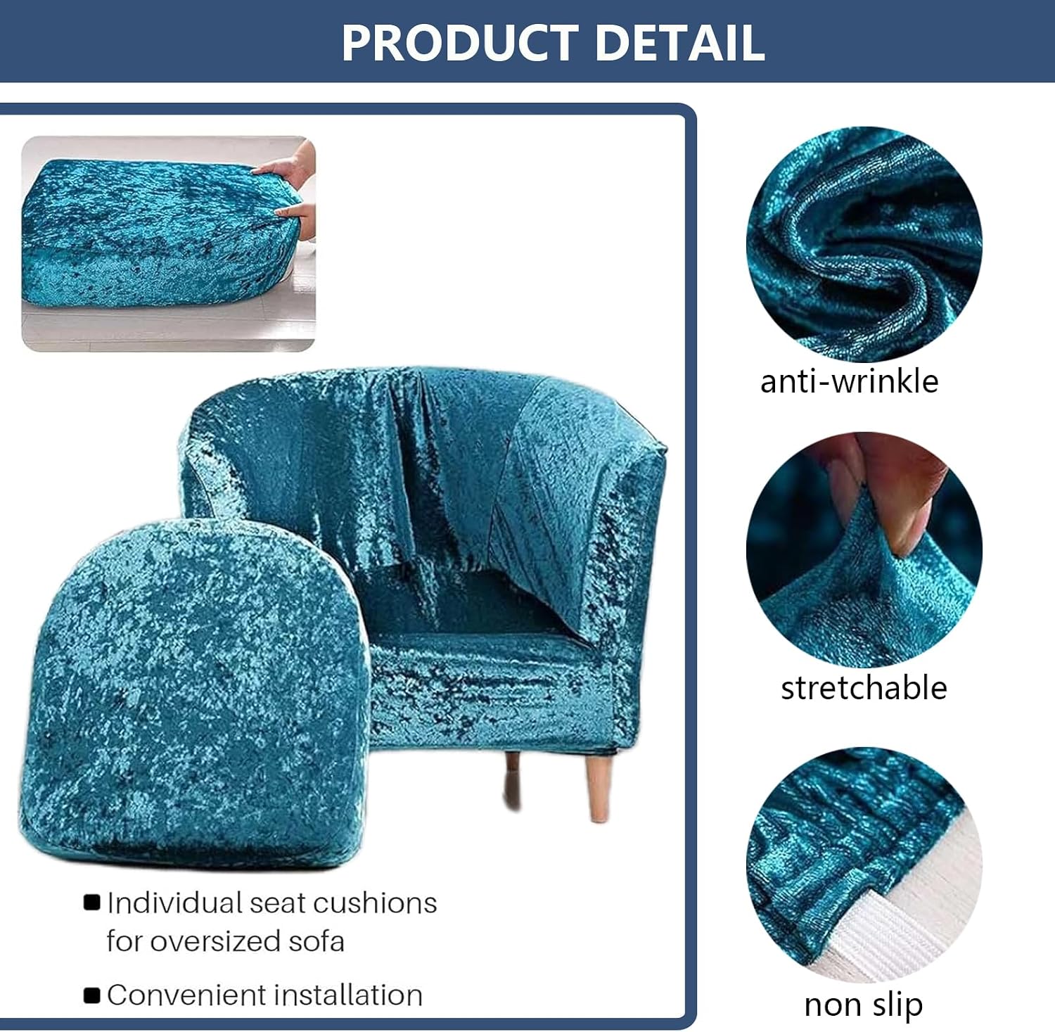 Barrel Chair Covers 2 Piece, Velvet Seat Cover for Tub Chair, Club Chair Slipcovers with Arms, Washable Armchairs Slip Covers (Gold)