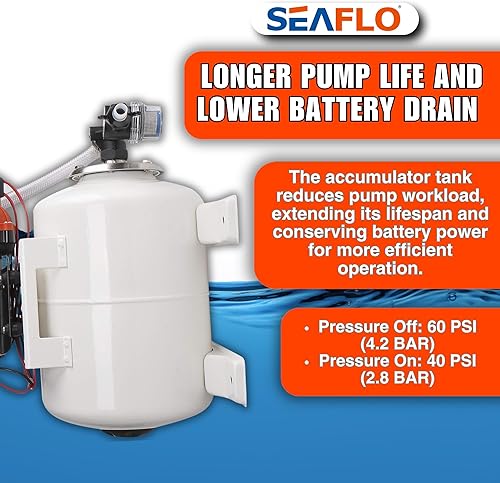 Miniatura 6 de SEAFLO Bomba de agua marina de 12 V CC 60 PSI 5.5 GPM Sistema de tanque acumulador de 2 galones  Sistema de aumento de presión del acumulador para