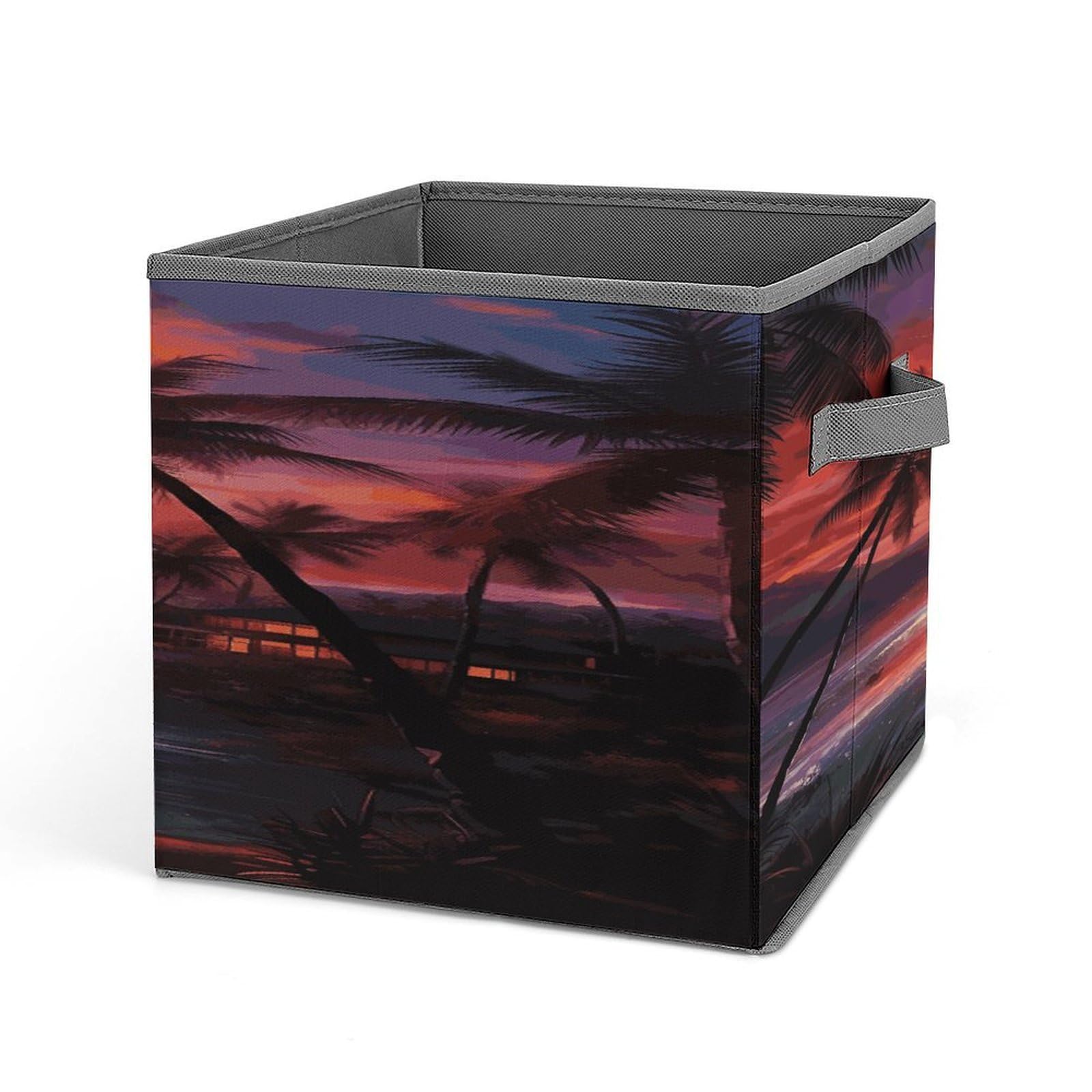 VstaDank Colorful Tropical Sunset Storage Bin Collapsible Storage Cubes Organizer Oxford Cloth Storage Box with Dual Handles Large Stackable Closet Storage Bins for Sheets Hat Sweater