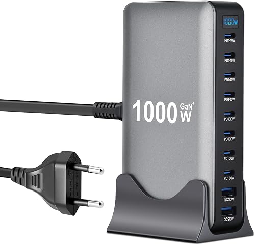 Chargeur USB C multiple 1000 W GaN 4 10 en 1 pour ordinateur por 