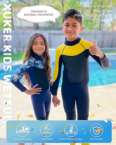 Miniatura 4 de XUKER Traje de neopreno para niños de 0.118 pulgadas, con cremallera trasera, de neopreno, mantiene el calor, cuerpo completo para deportes