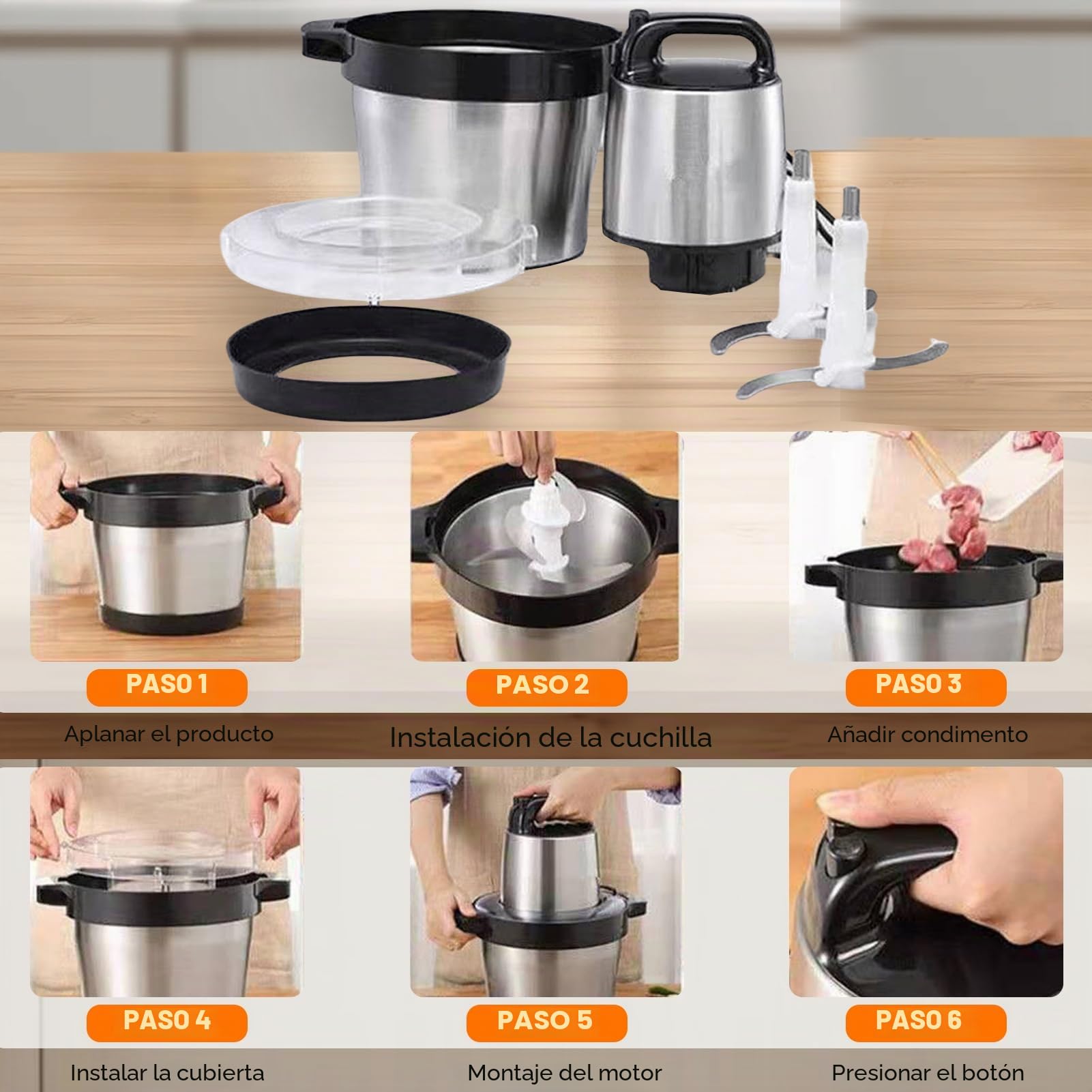 Picadora De Carne Eléctrica Helicóptero 6L, Gran Capacidad 3 Engranajes Disponibles, Potente Motor De Cobre 1500W, Procesador De Alimentos De Acero Inoxidable, Para Uso Comercial O Doméstico