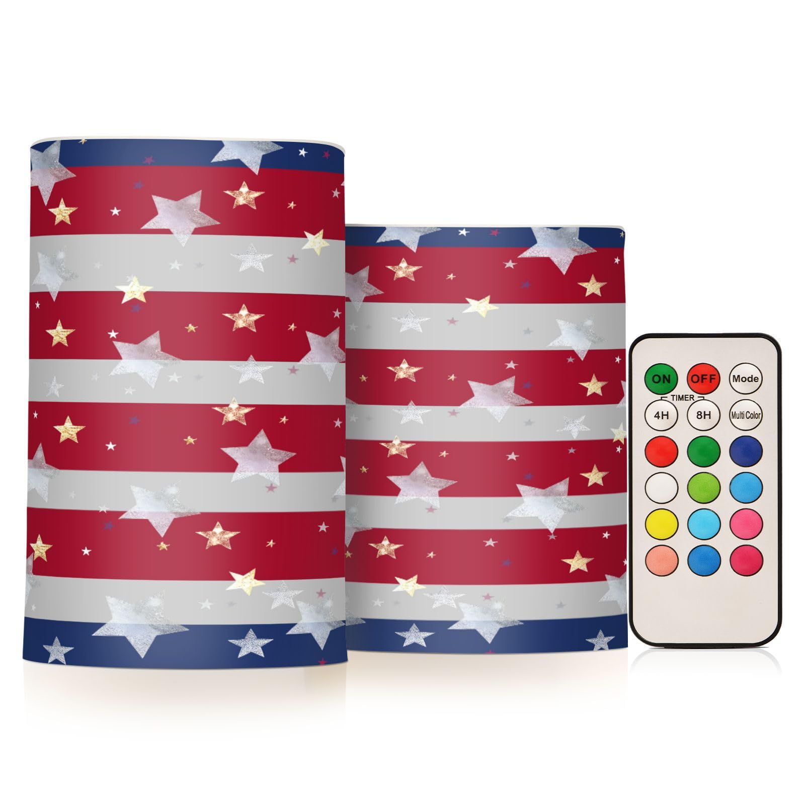 USA Flag 4th July American Red White Blue Star Stripes Flickering Flameless Candles Battery Operated with Remote Timer,Tea Light Candles LED Pillar