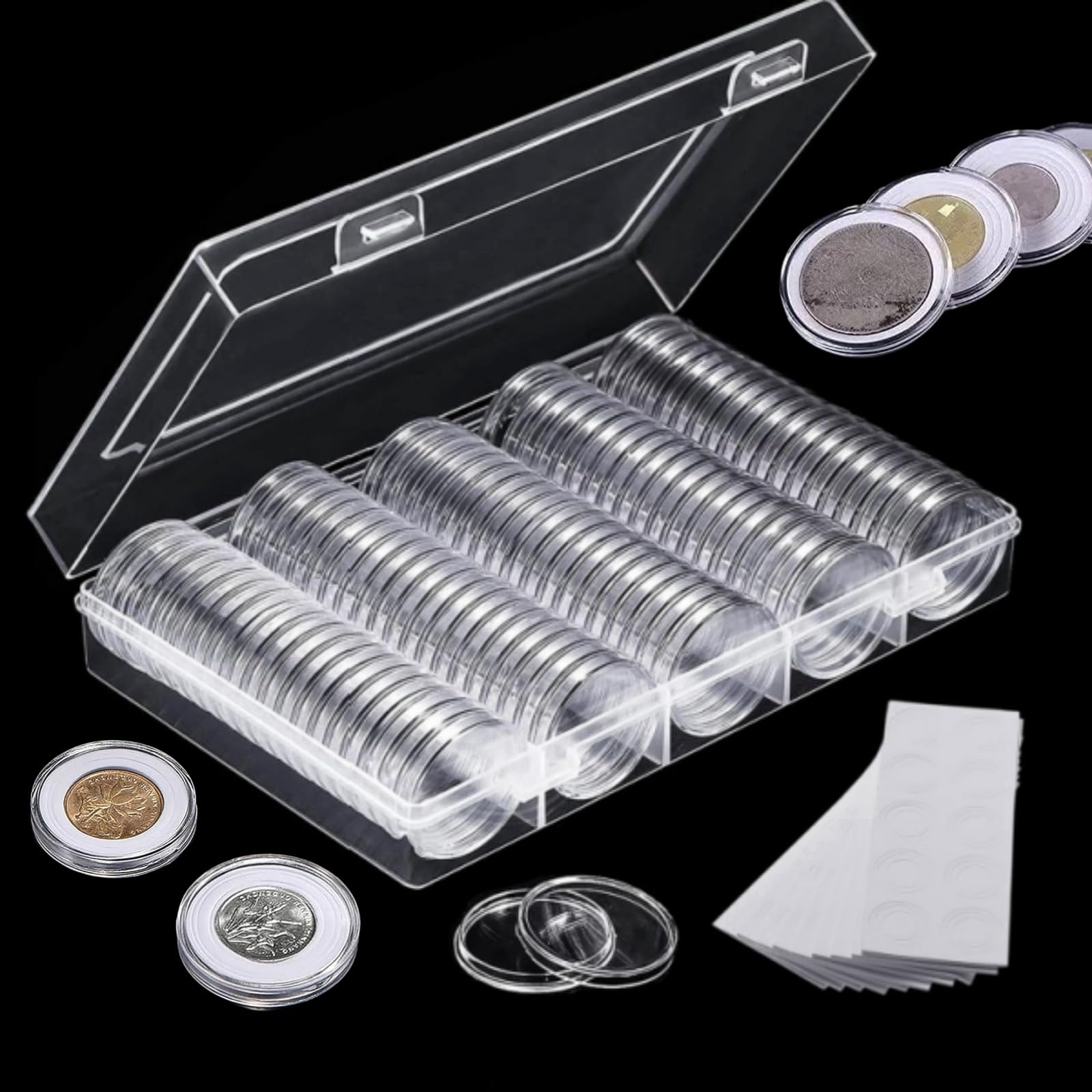 Bakiauli 100 Capsules Transparentes Pour Pièces Avec Mousse Eva – Boîte De Rangement Pour Collectionneurs – Protection Anti-rayures