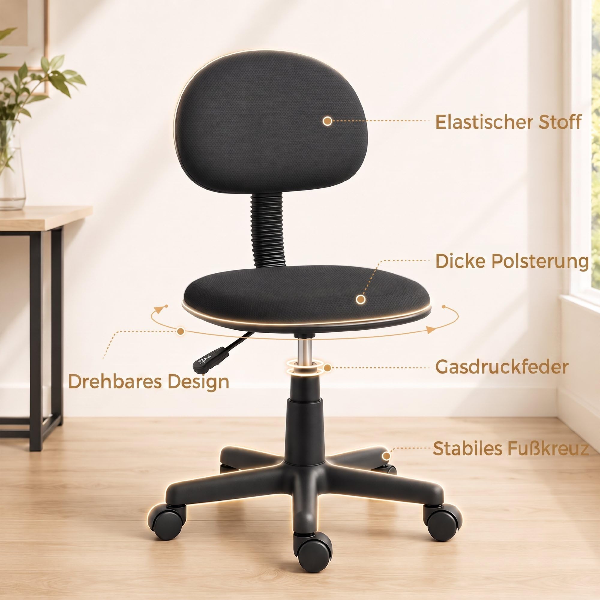 HOMCOM Bürostuhl ohne Armlehnen Höhenverstellbar 43 x 48 x 75-87 cm