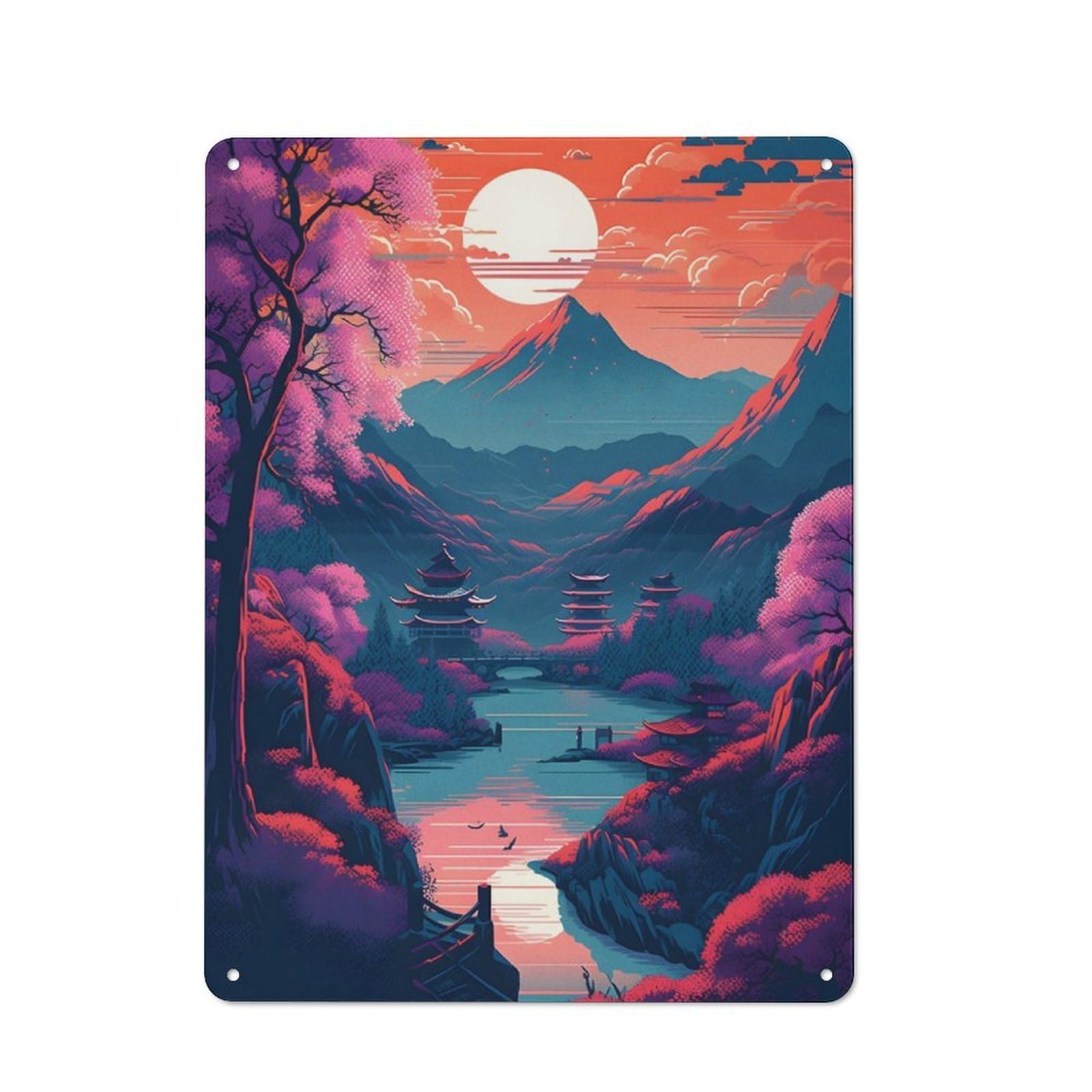 Junmoney Fantasy Landscape 58 Rustic Tin Sign 40X30cm Featuring For Garage Or Workshop, For Updating Garage And Workshop After Moving