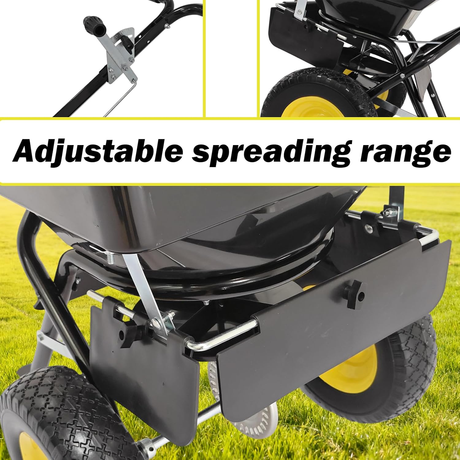 Walk-Behind Push Broadcast Spreader, 100lb Capacity Fertilizer Spreader, 0-9.8ft Spreading Width, 13in All-Terrain Solid Tires, All Season for Seed/Fertilizer/Salt/Ice Melt