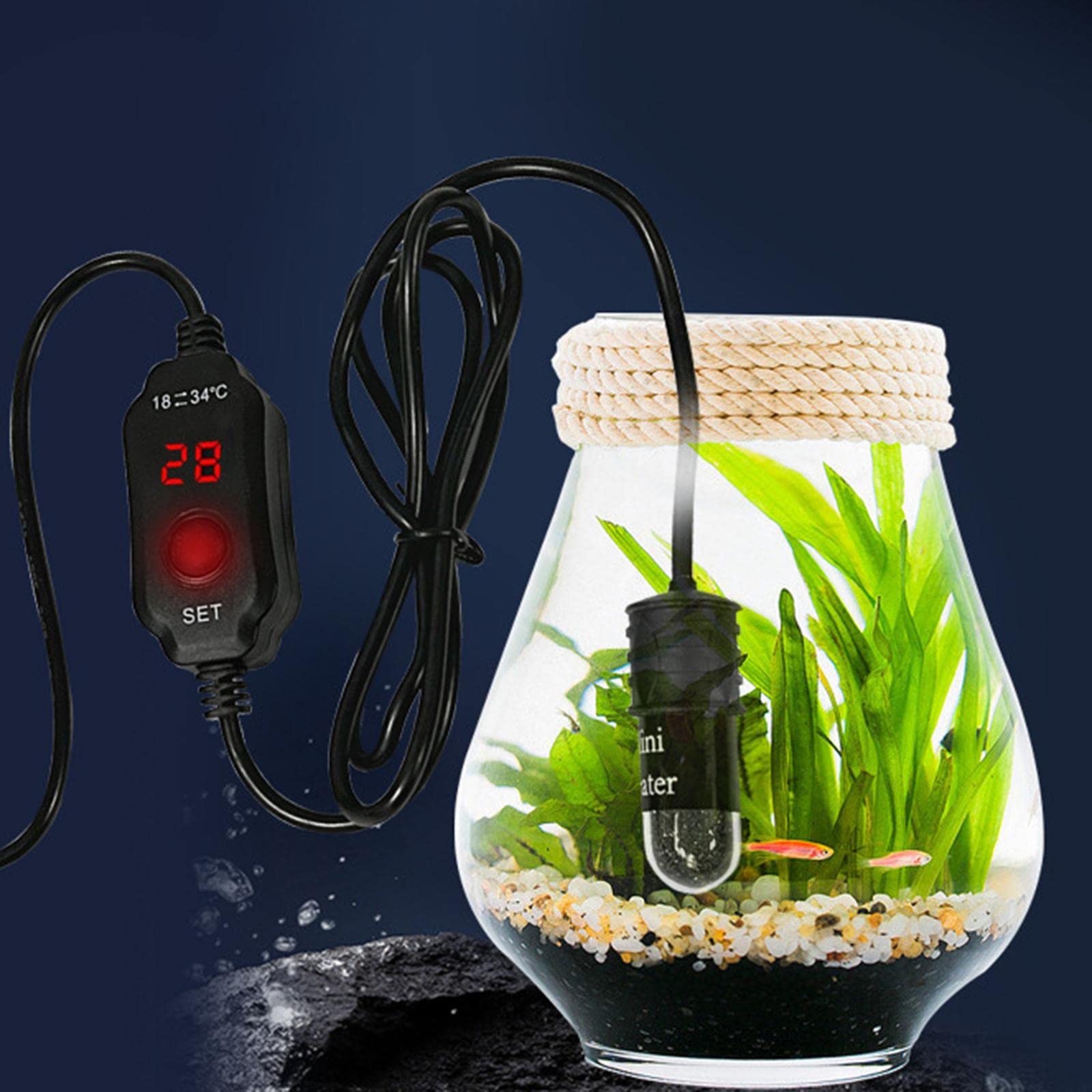 Juego de 5 calentadores de acuario pequeños de 10 W, termostato inteligente con pantalla digital ajustable, USB MINI 10 W