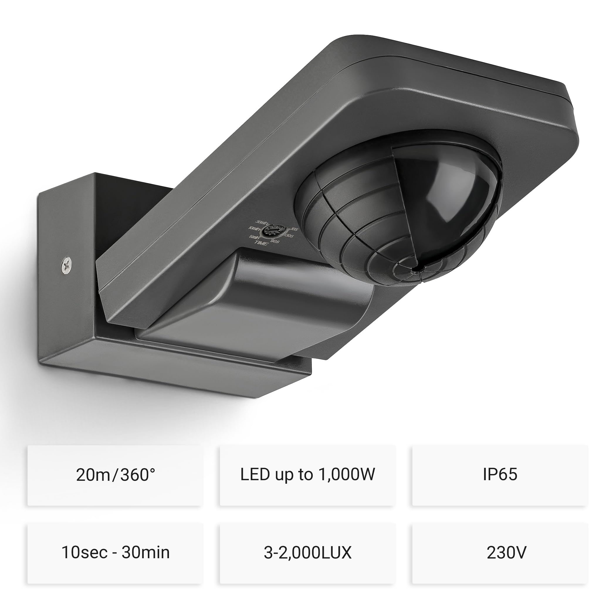 SEBSON PIR Sensor Outdoor IP65, Surface Ceiling Wall Mounted, Programmable, 20m/360° - Image 3