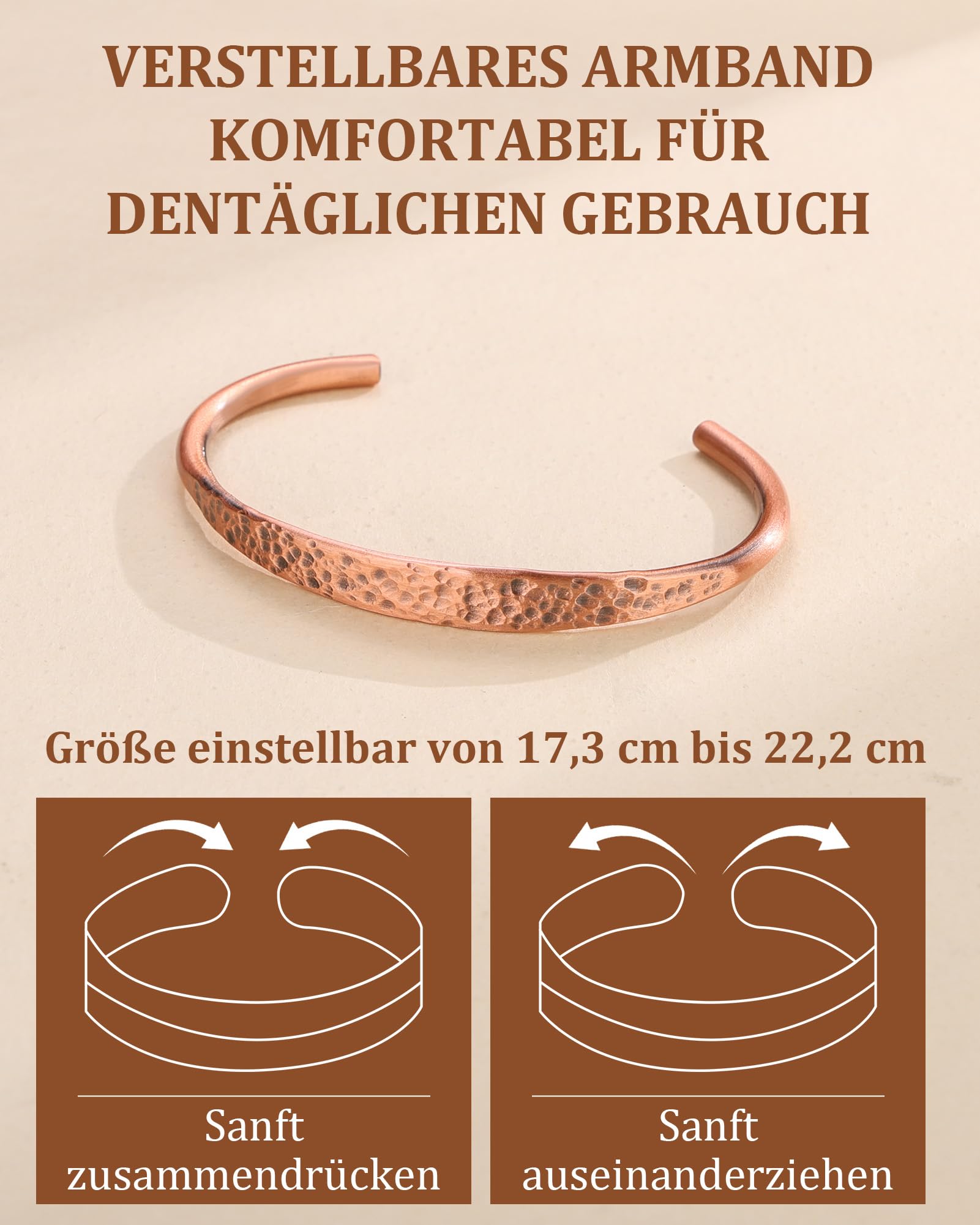 BioMag Pure Kupfer Armband - Kupfer Armband für Männer & Frauen - 100% Fest, Roh & Unbeschichtet Handgefertigte Tibetische Manschette Armband