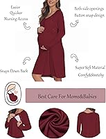 Vista 5 de Ekouaer - Camisón de manga larga para lactancia materna con botón