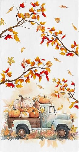 Miniatura 21 de Toallas de cocina de cosecha, decoración de granja de Acción de Gracias con camión, hoja de arce, toalla de cocina de Acción de Gracias, paños