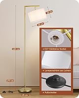 EDISHINE arany ívlámpa állólámpa linen árnyékolóval, E27 LED, 160 cm, nappali hálószoba 5