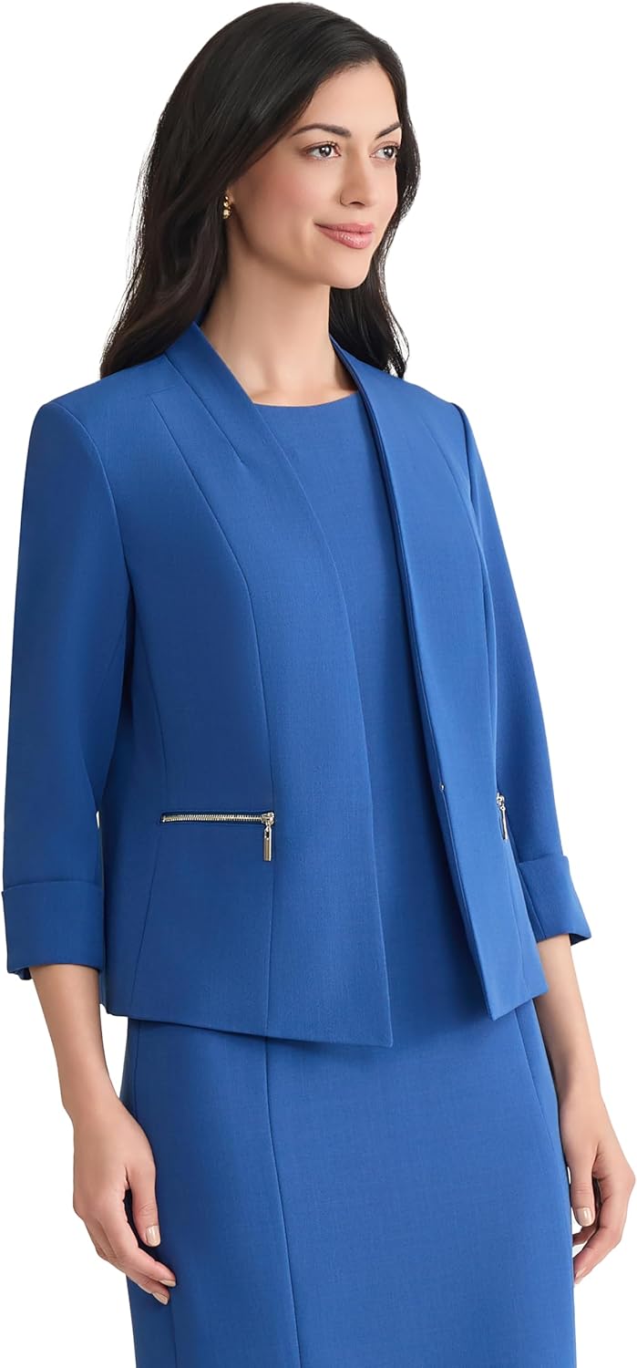 Kasper Womens Stretch Crepe Open Jacket with Zip Pockets - Image 2