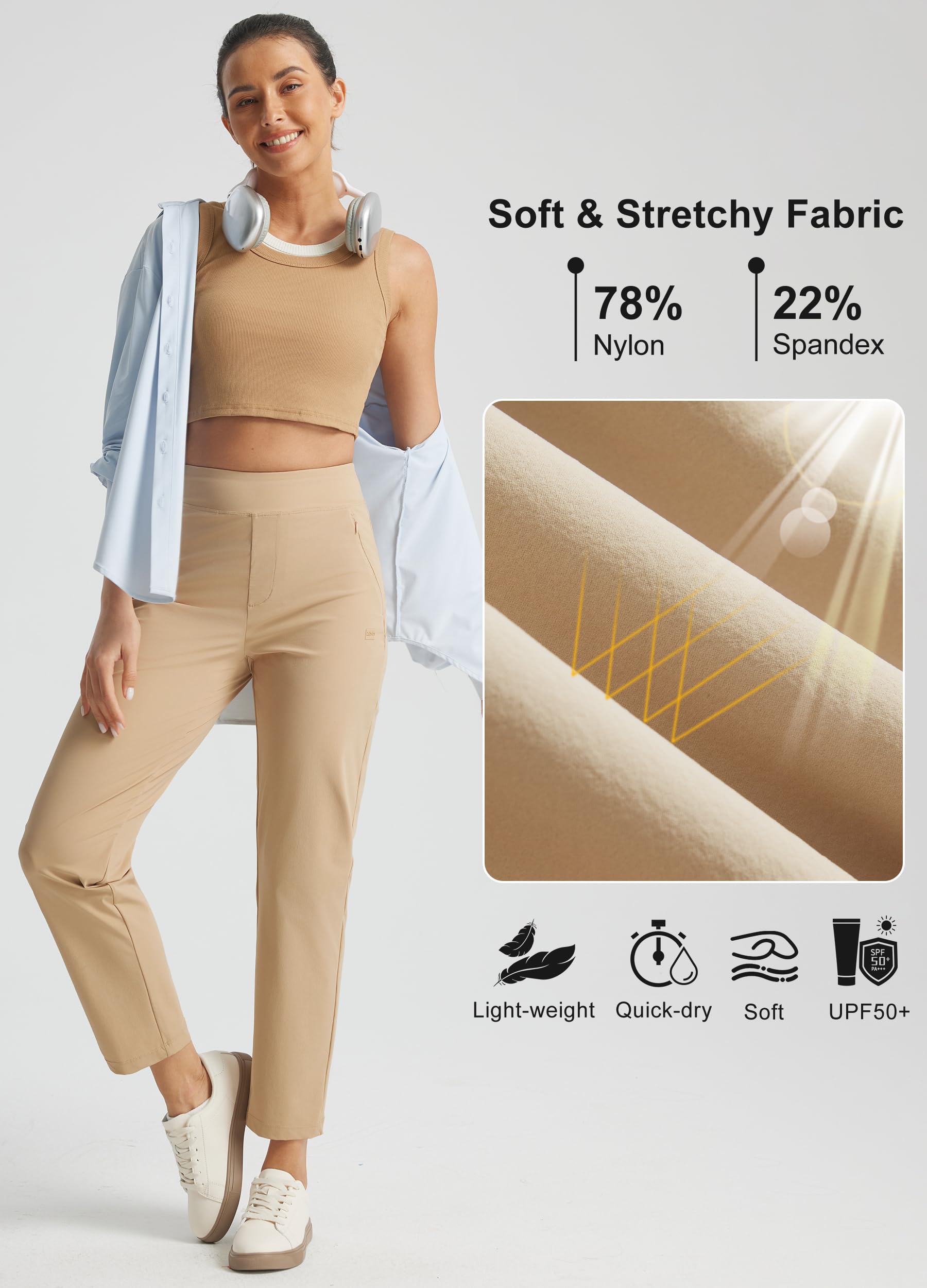 Libin Pantalones de golf para mujer, elásticos, de viaje, de cintura alta, bolsillos con cremallera, pierna recta, suaves, ligeros