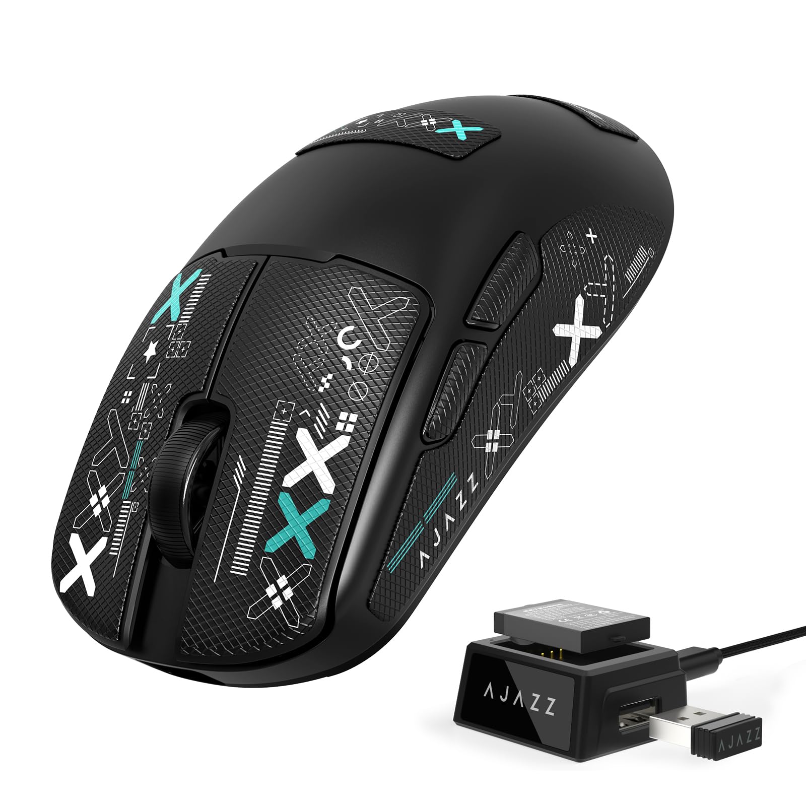 A.JAZZ AJ159V2MC Ratón Gaming Inalámbrico Tri-Modo BT/2.4G/Tipo-C Cableado, Sensor PixArt 3311 24,000 dpi, 54G Ultraligero, Batería Intercambiable, Grip Tape, PC/Mac/Portátil-Negro
