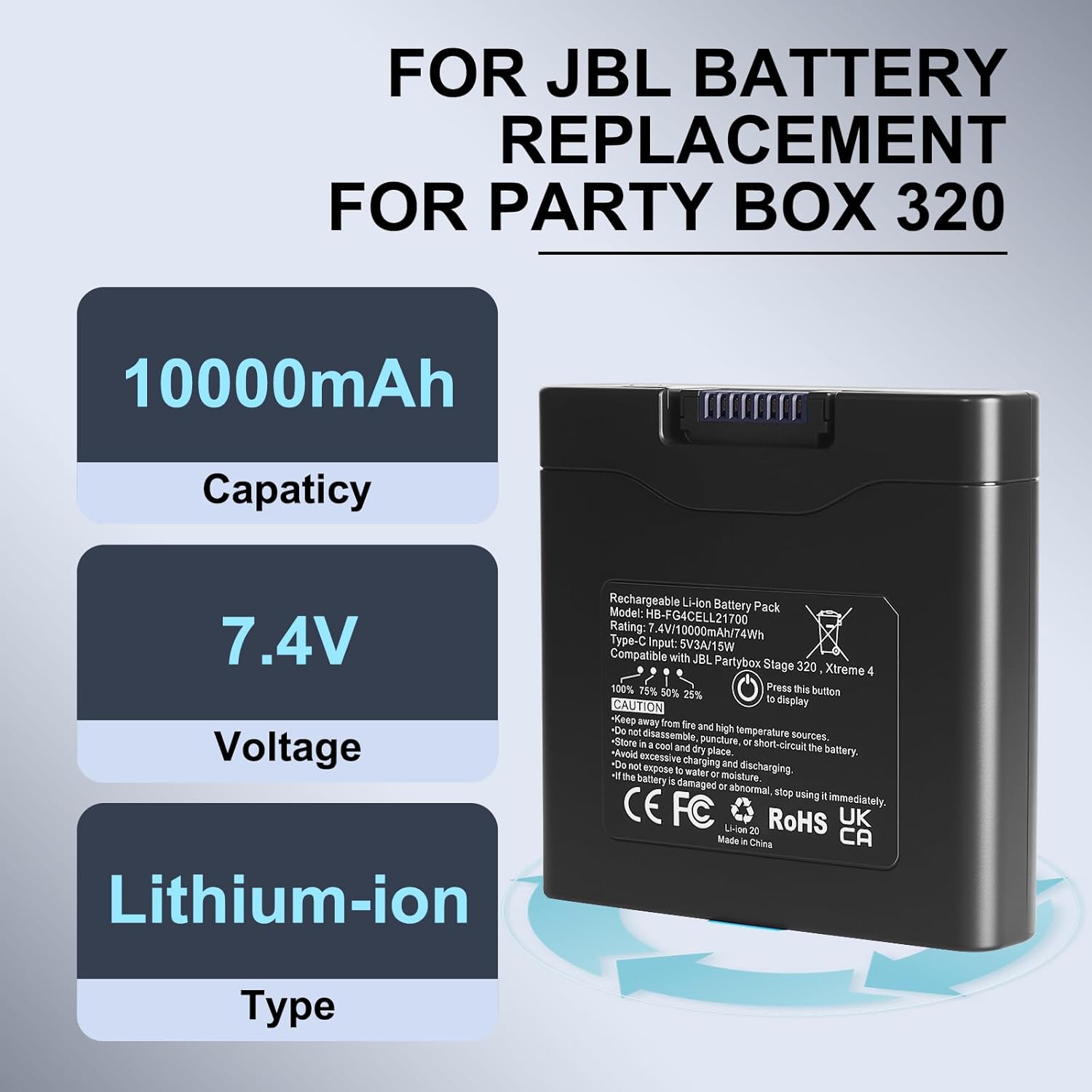 Replacement Lithium-ion Battery for JBL Battery 400, Compatible with JBL PartyBox Stage 320 & Xtreme 4 Wireless Bluetooth Portable Speaker Only