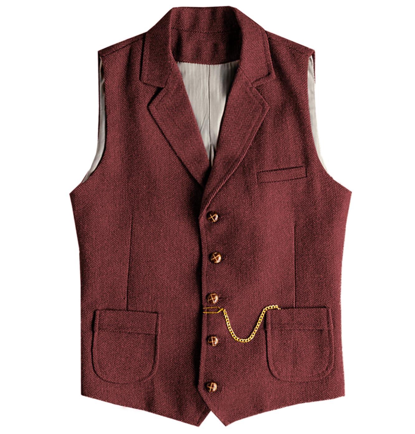 aeoteokey Men's Tweed Suit Vest Western Herringbone Wool Casual Waistcoat for Groomsman-picture-14
