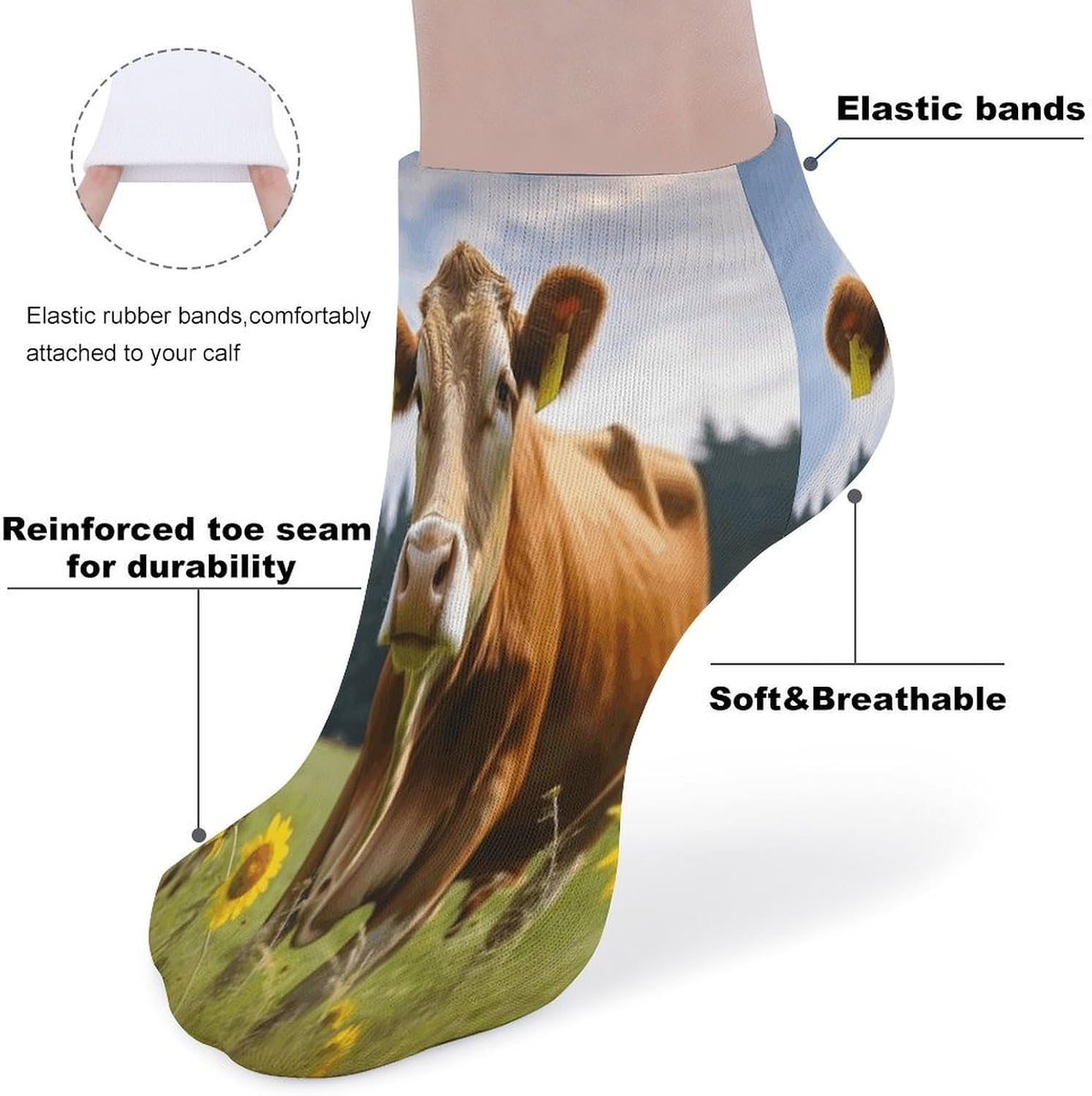 Socks for Men Women 5 Pairs Short Ankle Socks | Animal Brown Cow Low Cut Casual Crew Sock Cute Breathable Athletic Socks Non Slip No Show Sock