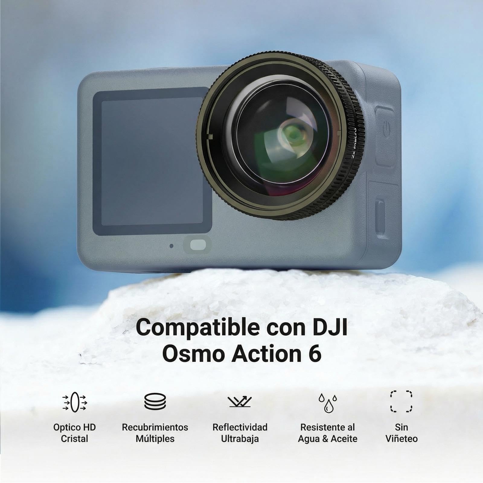 NEEWER Lente Macro Compatible Solo con dji Osmo Action 6, cámara de acción, Accesorios de fotografía de Primer Plano con Aumento 2X, 2 Elementos 1 Grupo, Rango de Enfoque de 2-3 cm, LS010