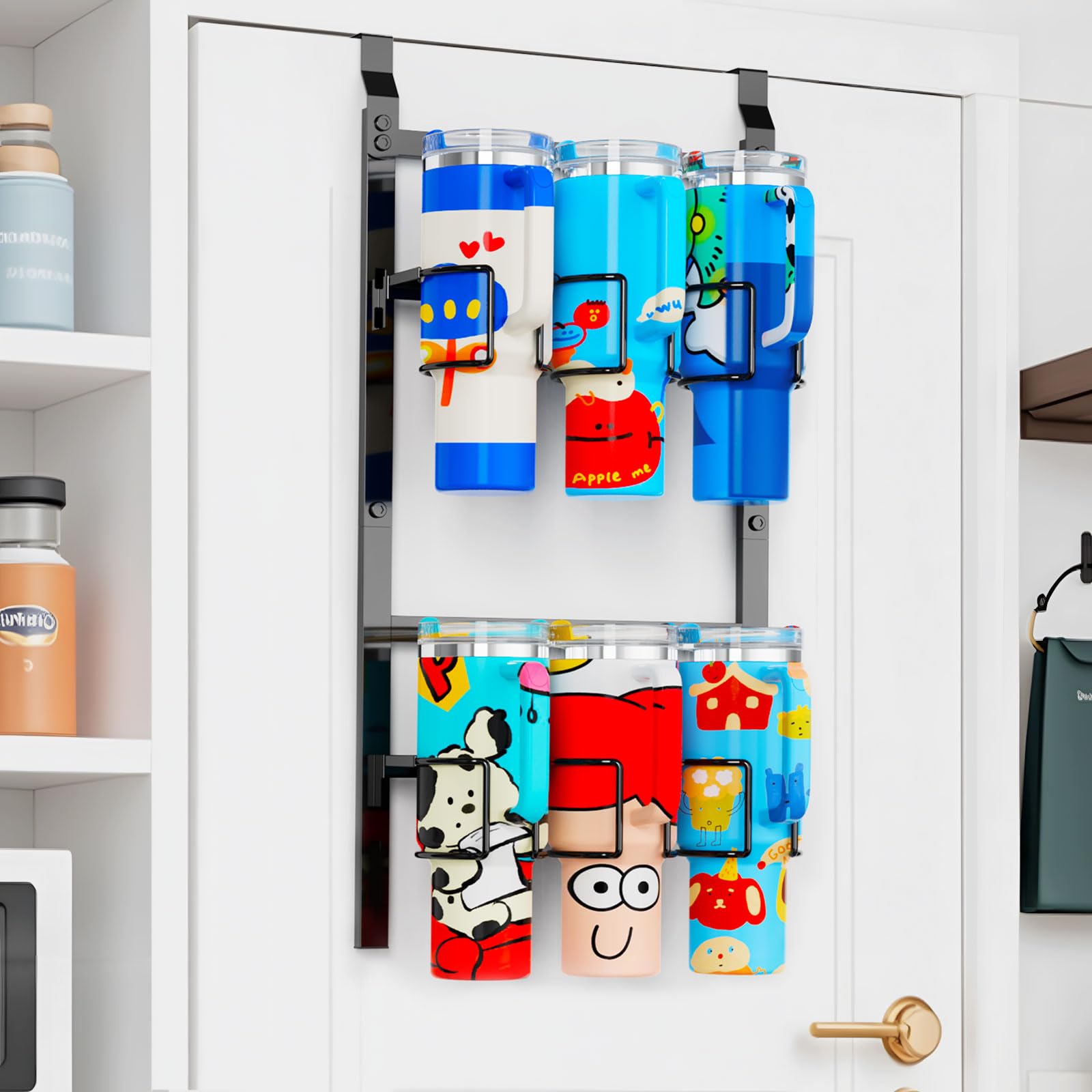 DOPHCOZFFY Water Bottle Holder For Stanley 30&40oz Tumbler, Carbon Steel Metal Sturdy Cup Organizer, Over The Door Storage, Heavy Duty Hanging Wall Mount For Pantry, Bedroom, Kitchen, Office Accessory