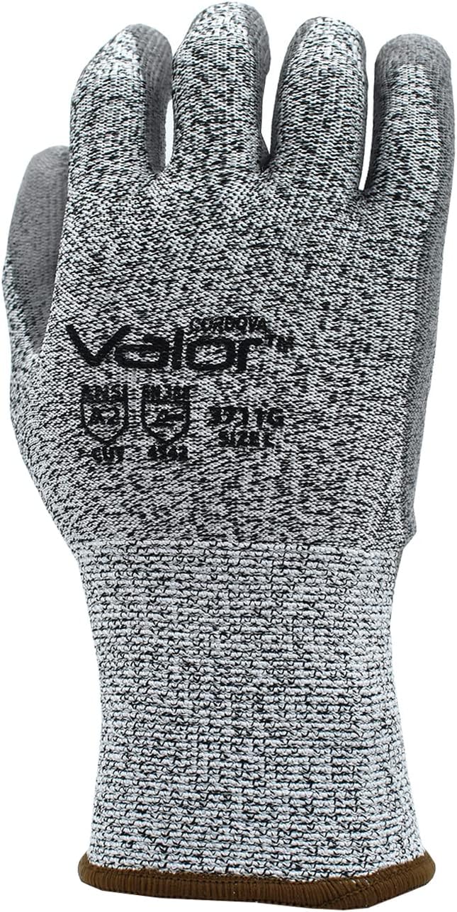 Cordova 3711G Valor Salt & Pepper 13-Gauge HPPE Shell Gloves, Gray Polyurethane Palm Coating, ANSI Cut Level A2