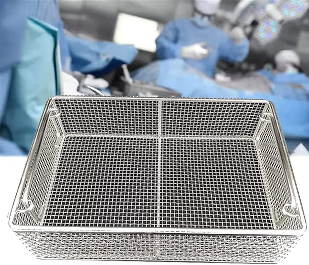 304 Stainless Steel Medical Equipment Disinfection Basket Stainless Steel Sterilization Tray for Hospital with Retractable Handle,40 * 25 * 10cm