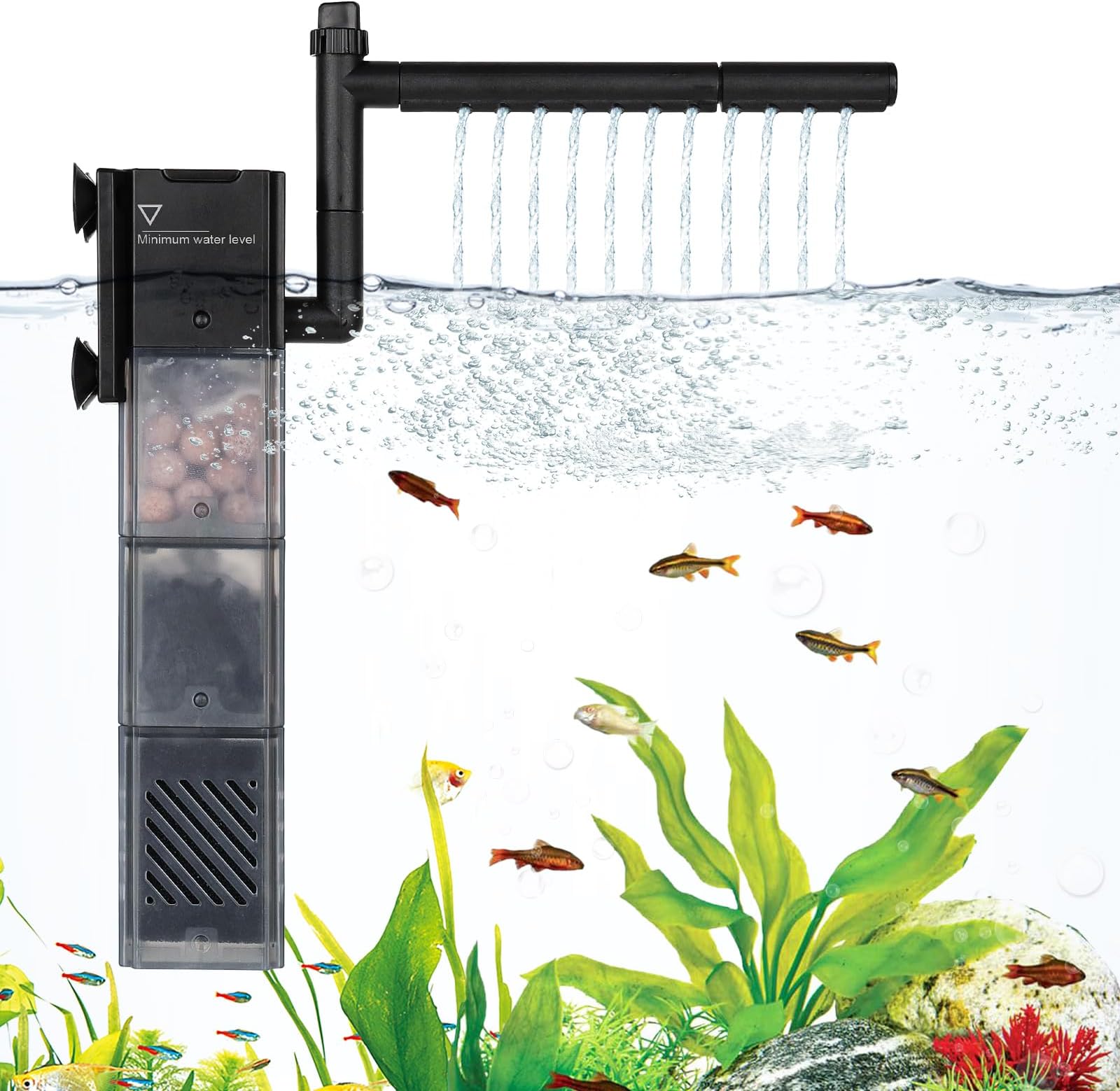 hygger 5-in-1 Power Quiet Fish Tank Filter,3-Stages Filtration Internal Aquarium Filter with Aeration & Rainfal Adjustable Flow Submersible Filter for 2-13 Gallon (8W)