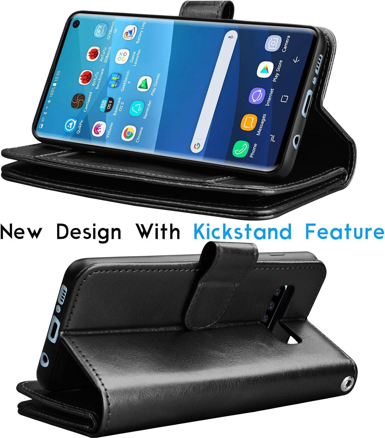 Tekcoo for Galaxy S10 Plus Case, for S10 Plus Wallet Case/PU Leather Case, Luxury Cash Credit Card Slots Holder Carrying Folio Flip Cover [Detachable Magnetic Case] Kickstand for Samsung S10+ Black