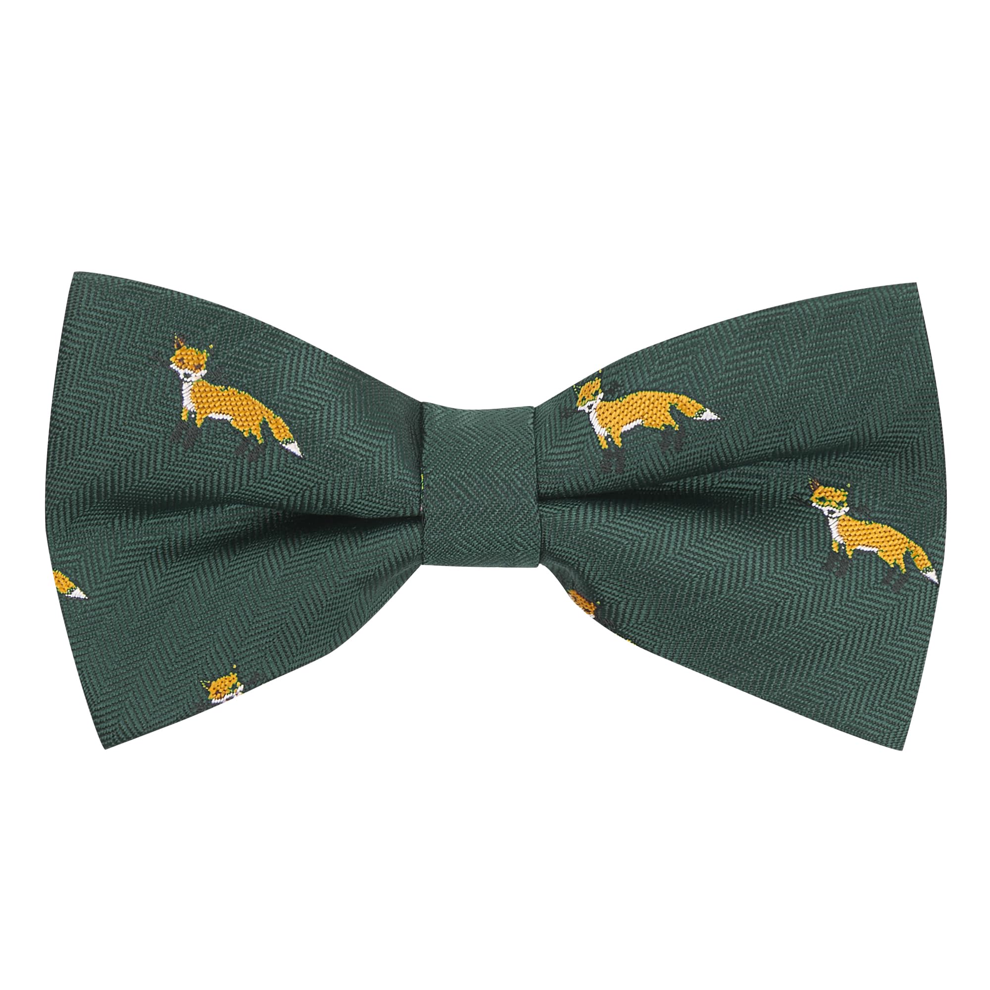 King & Priory Dark Green Herringbone Embroidered Fox Bow Tie