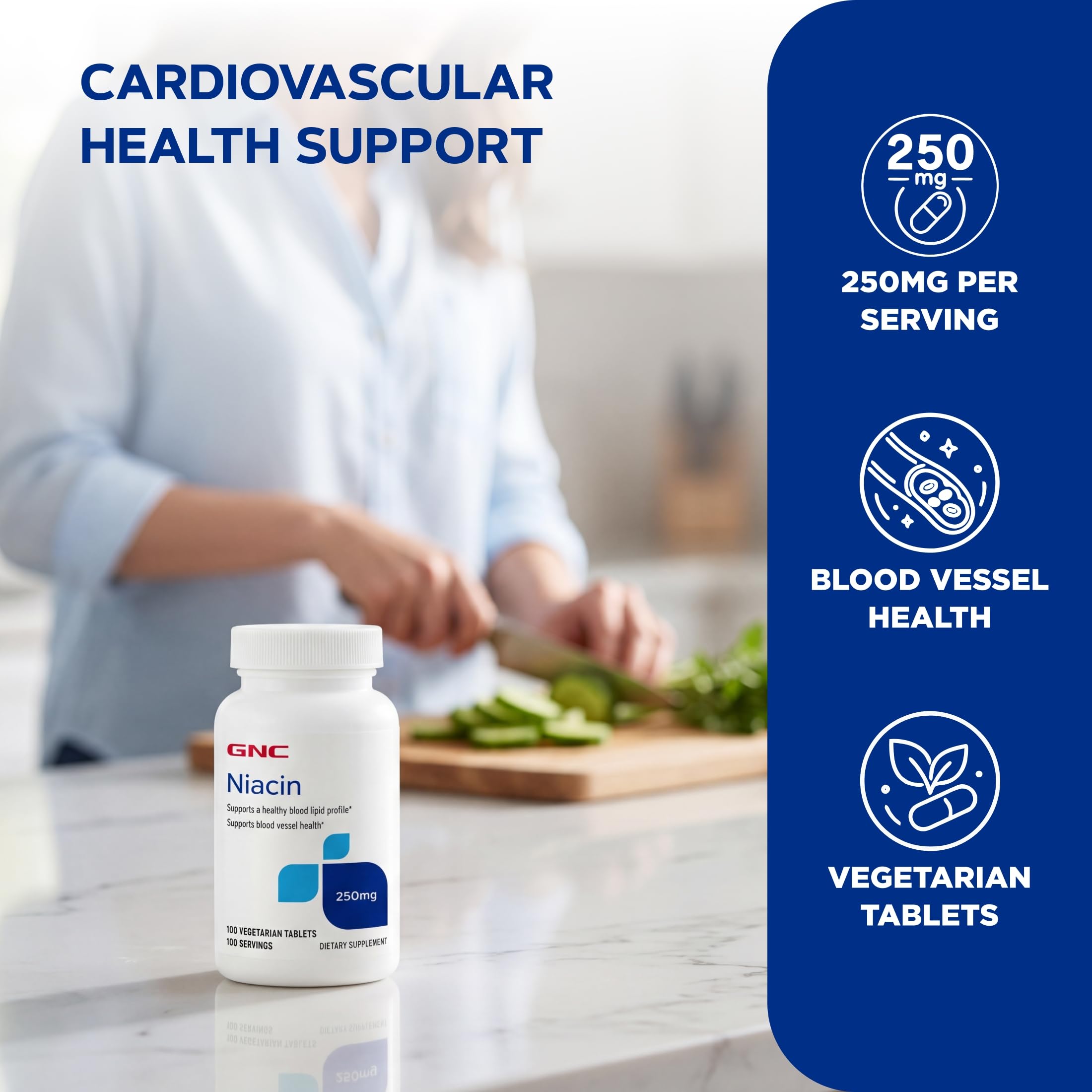 GNC Niacin 250mg, Supports Blood Vessel Health, 100 Vegetarian Tablets — Amazon image 3