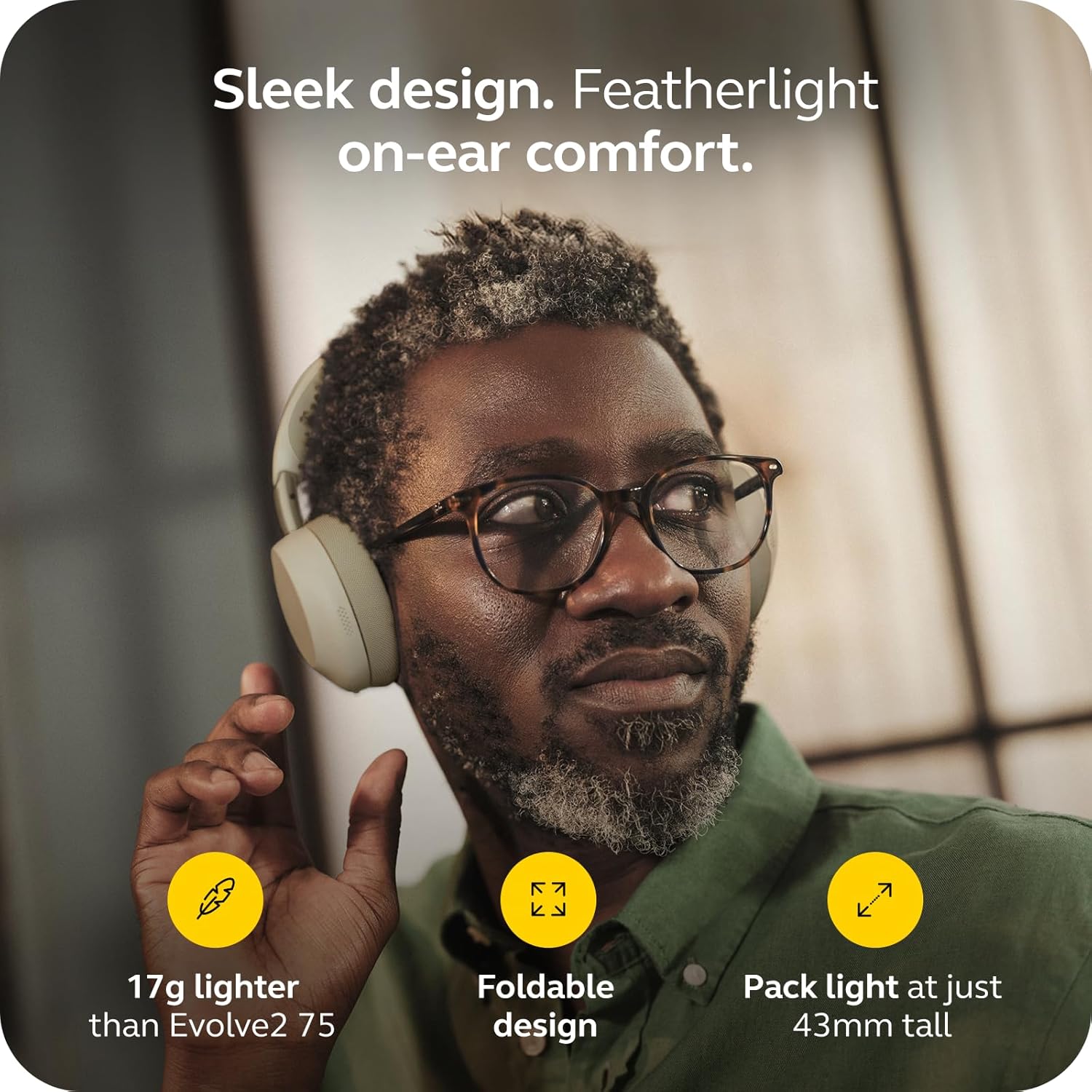 Jabra Evolve3 75 On-Ear Wireless Bluetooth Headset with Microphone for Work, USB-C, AI Voice Call Tech, Advanced Active Noise Cancellation, 22-Hour Battery, Works with Online Meeting Apps, Warm Gray