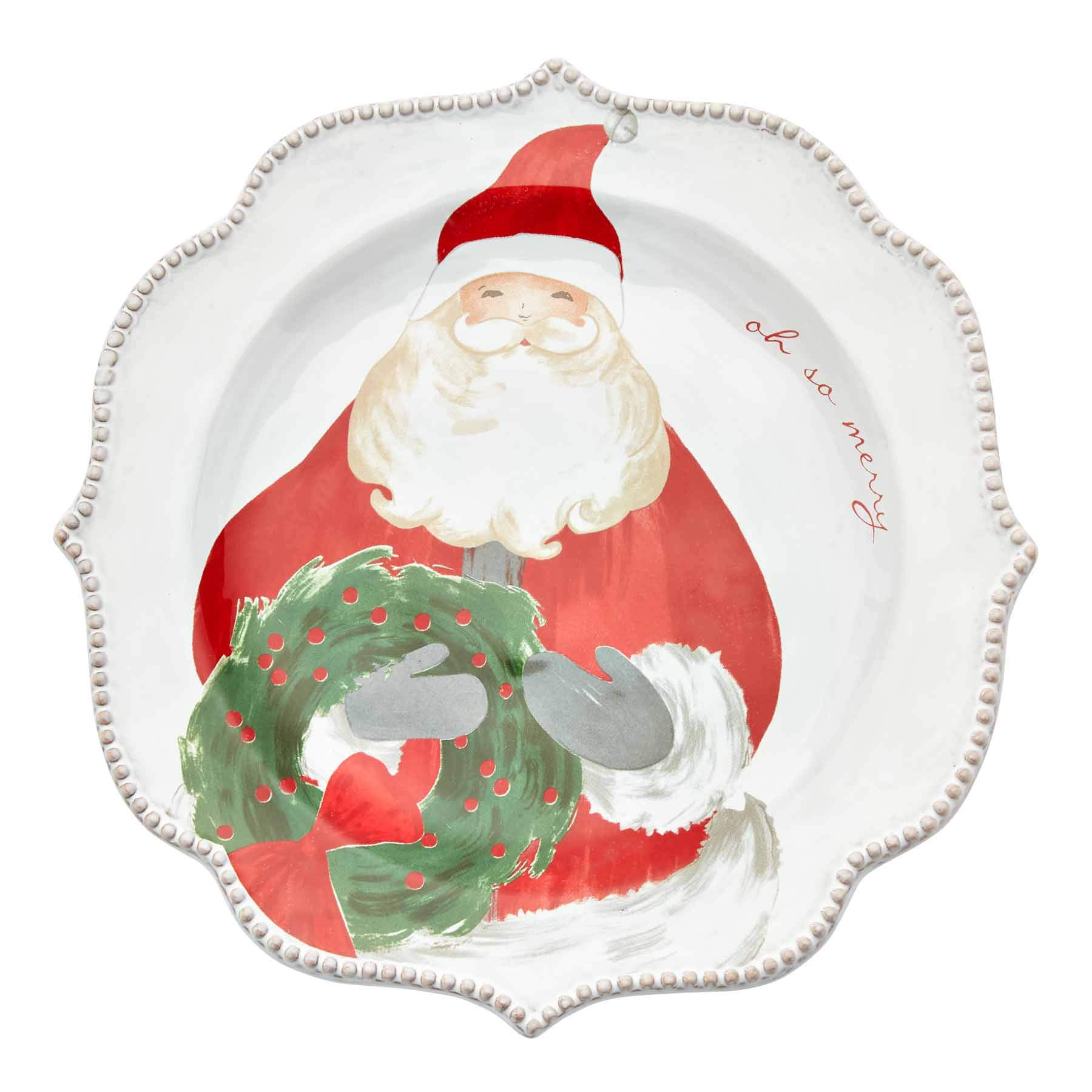 Mud Pie Santa Wreath Christmas Salad Plate, "8 1/2"" dia"