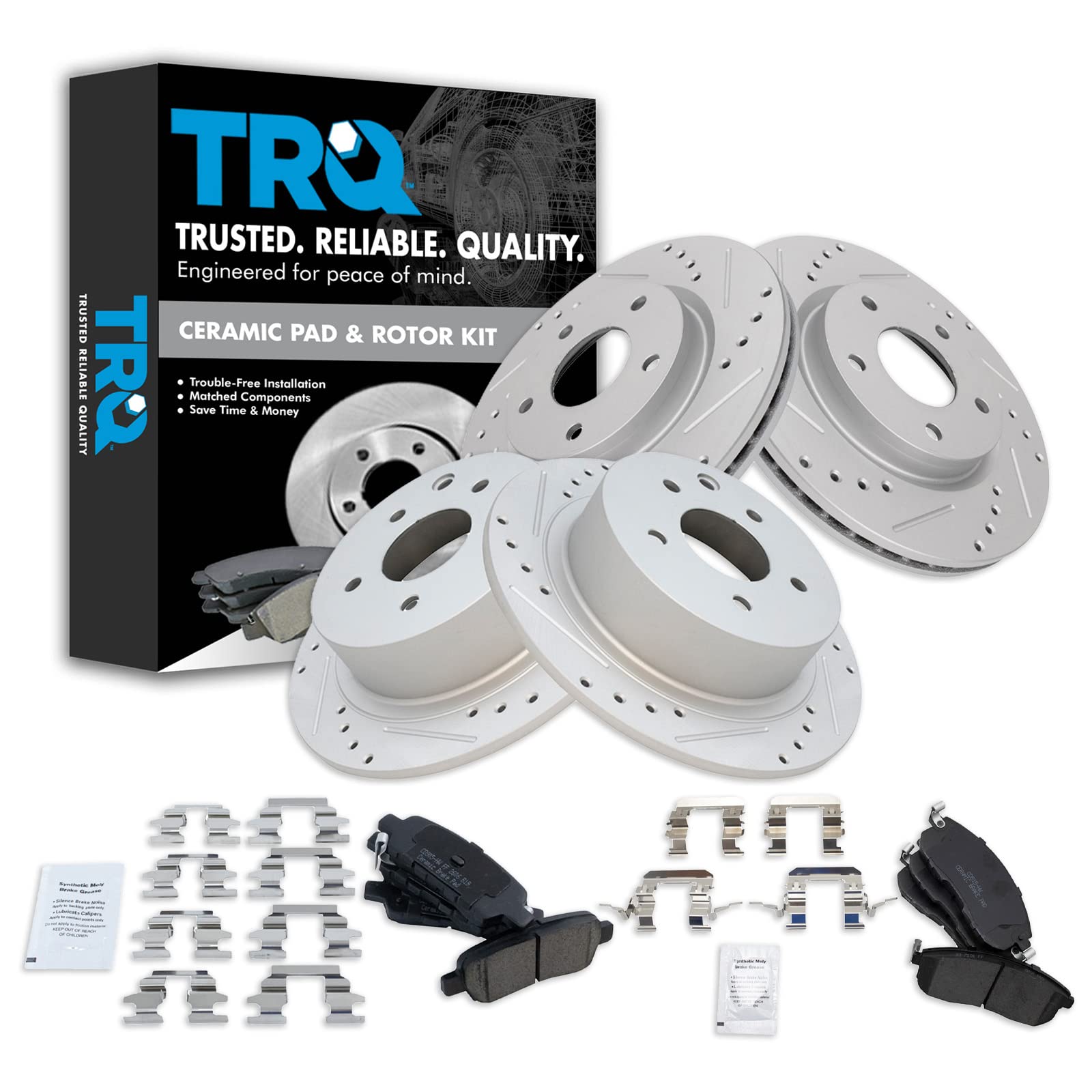 Photo 1 of TRQ Front & Rear Ceramic Brake Pad & Performance Rotor Kit Compatible with Nissan Sentra