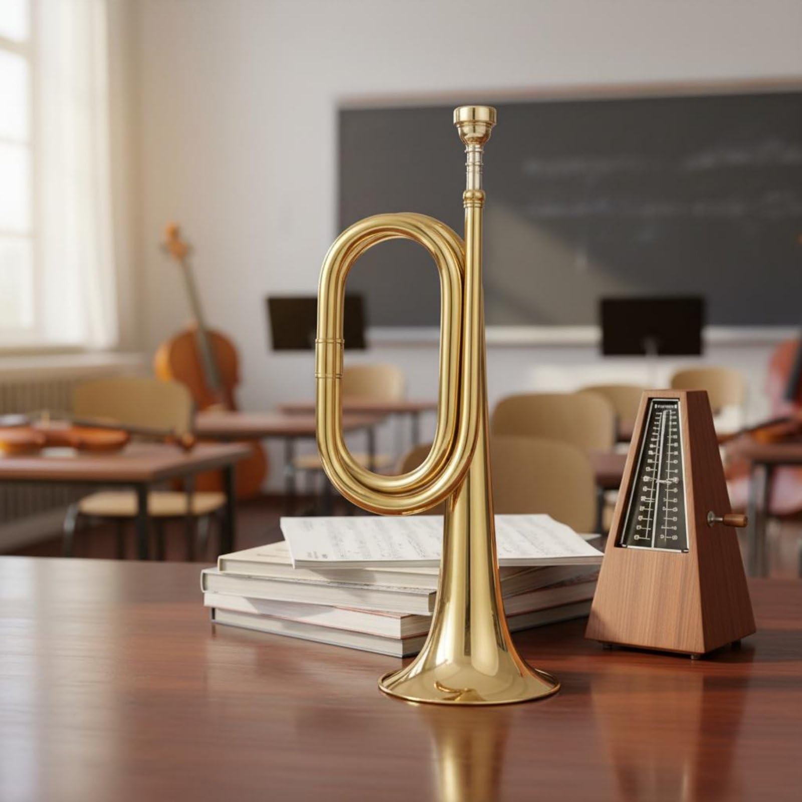 Tromba da Segnali Suono Potente Strumento a Fiato Militare Design Classico Strumento a Fiato in Ottone per Principianti, Studenti, Lezioni di Musica, Grande, Easy-blow Mp