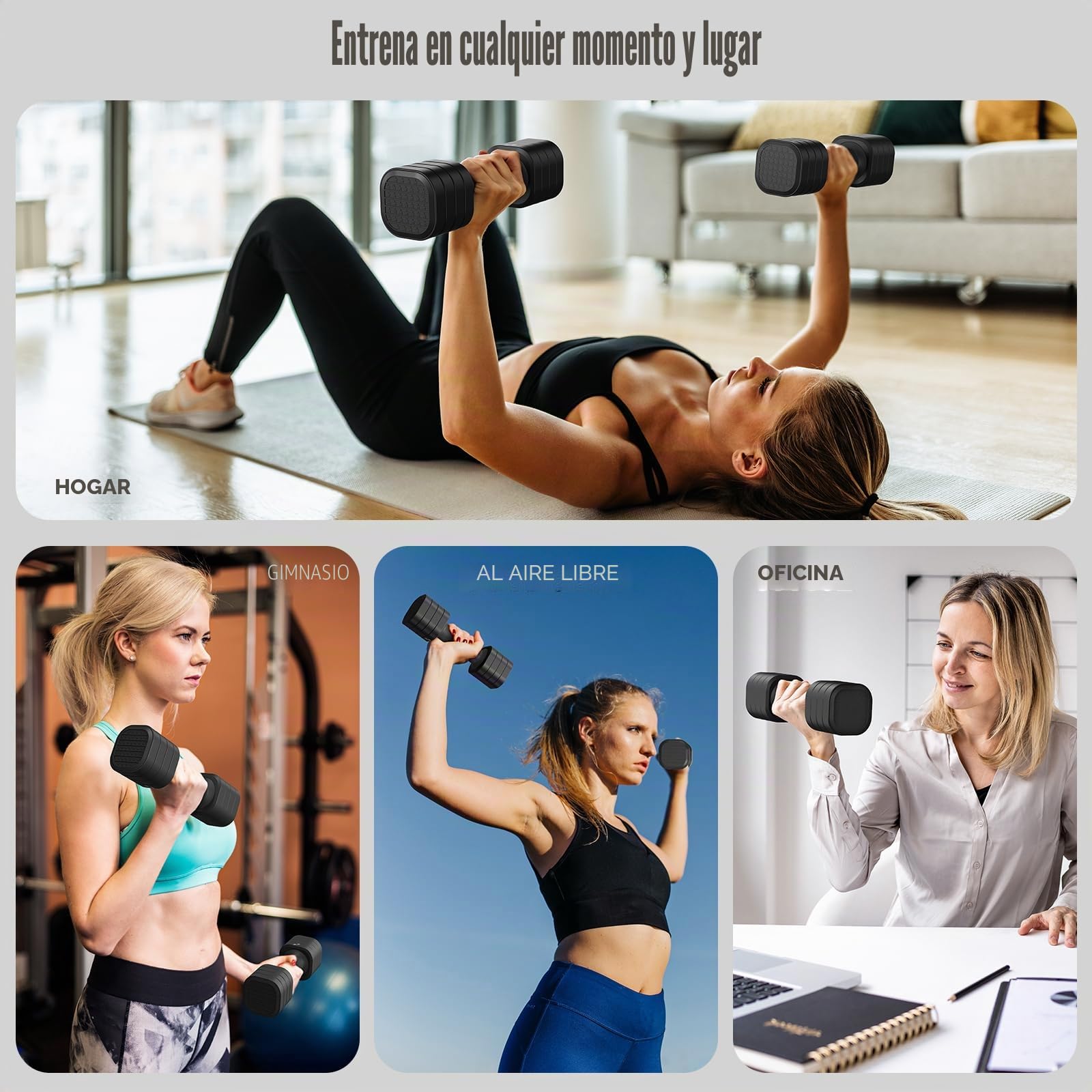 Sportneer Juego de mancuernas para mujer: pesas ajustables de 0,9 a 2,3 kg, 4 en 1, para gimnasio en casa (negro)