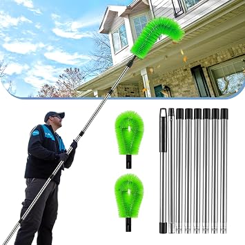 Gutter Cleaning Tools from Ground - 10.5FT Long Adjustable gutter Cleaner & Brush, No Ladder Needed | Rain Gutter Cleaning Tool Makes it Easy To Clean Leaves, Branches And Debris from Gutters