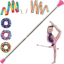 Baton Twirling for Kids, 21.5 inches Twirling Baton Stainless Steel with 2 Ribbon Dancer Wand and 3 Rainbow Hair Bands Suitable for Beginners