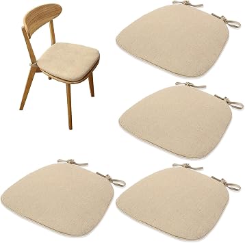 Seat Cushions, Set of 2, Set of 4, Horseshoe Shaped Cushion for Dining Chairs, Seat Cushion with Straps, Chair Seat Cushion, Herringbone Pattern, For Chairs, Horseshoe Type, With Straps, For All Seasons, Washable Cover, Comfortable to Sit Beige, Set of 2