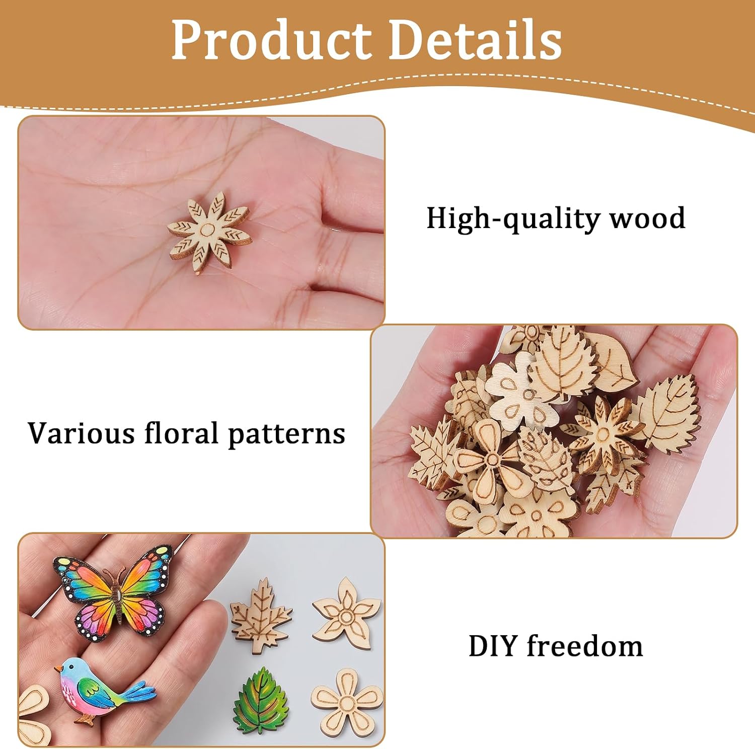 100 Pcs Unfinished Wooden Flower Poplar Wood Mini Flowers for DIY Crafts image 3