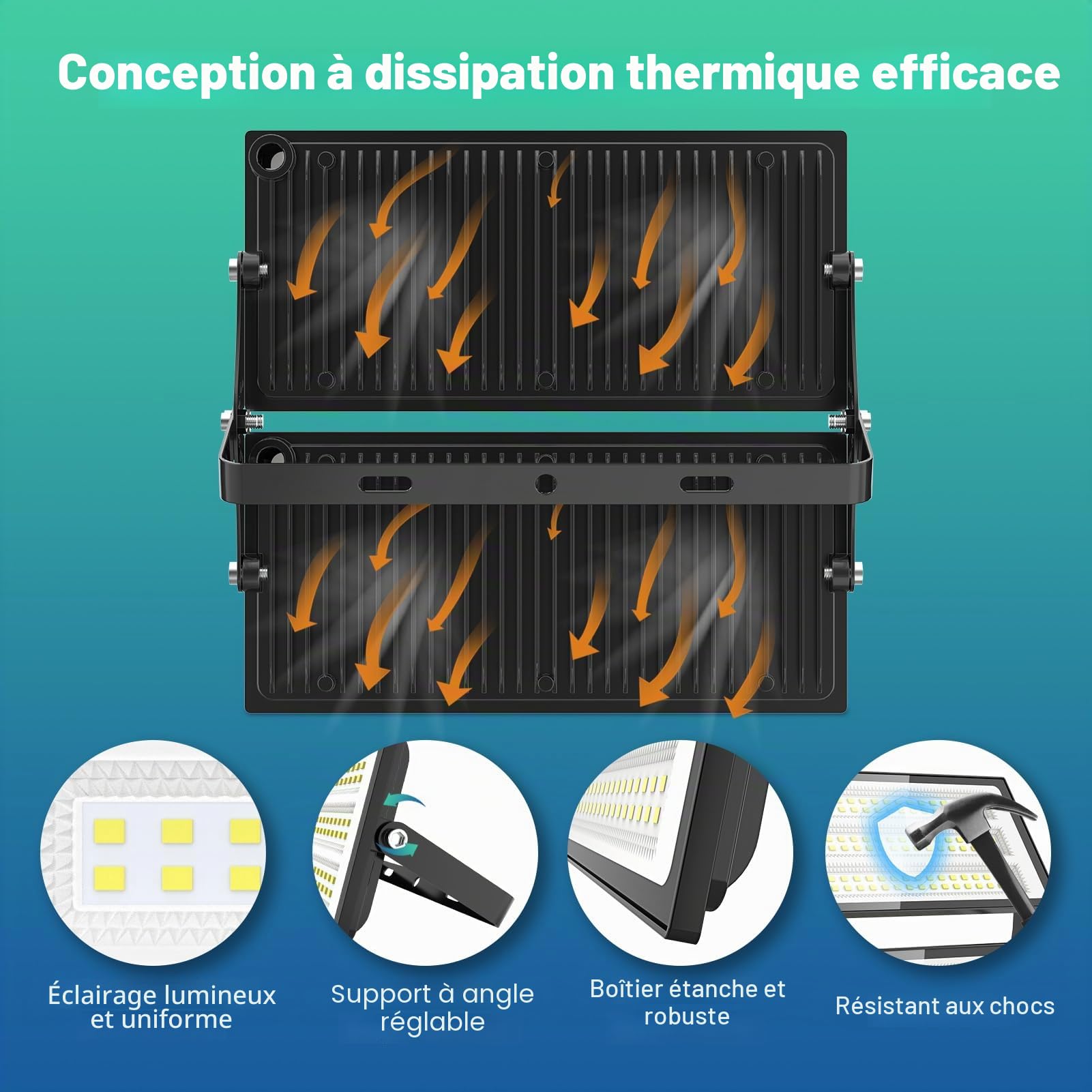 papasbox 200W Projecteur LED Extérieur - 20000LM Lumineux Spot LED Extérieur avec Transformateur, Projecteur Exterieur Blanc Froid 6500k, IP66 Étanche Eclairage Exterieur pour Garage, Cour, Stade